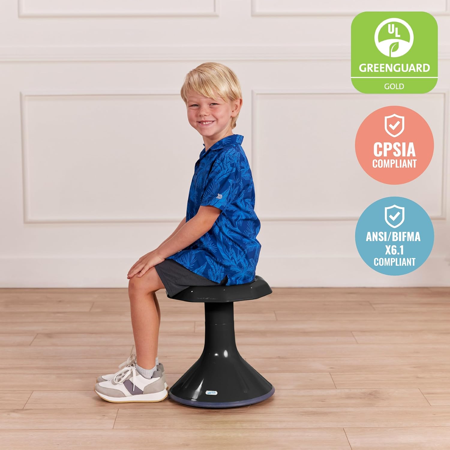 ECR4Kids ACE Active Core Engagement Wobble Stool, 15-Inch Seat Height, Flexible Seating, Black