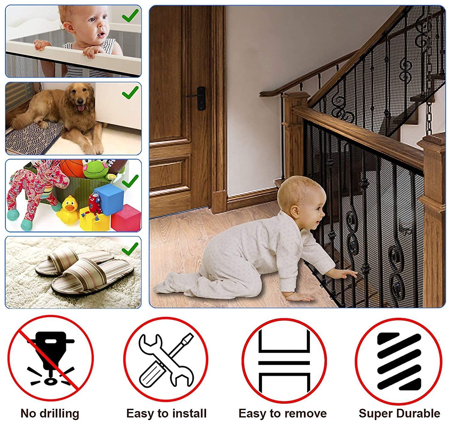 Baby Safety net for Staircase|Railing Guard for Baby Safety Balcony|Child Safety net for Balcony|Staircase Baby Safety|Stairs Guard for Kids|Child Safety Product- Pack of 4(3m by 1.1m Wide) Black - Image 5 thumbnail