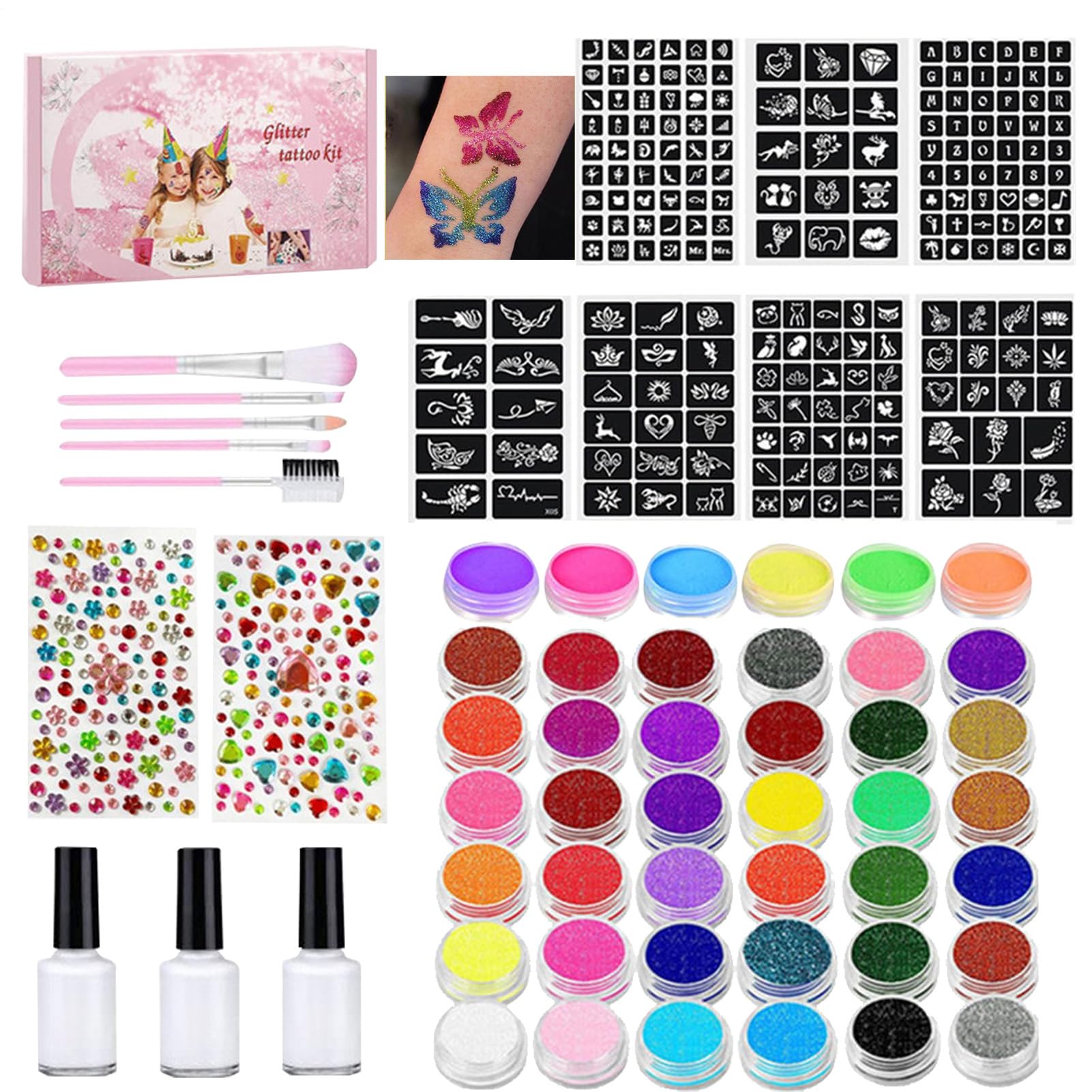 Kit di pittura viso e corpo Pennelli e stencil per trucco viso artistico | Set di pittura corpo attivabile con acqua Per compleanni, carnevali, spettacoli, feste, Halloween, Natale, cosplay