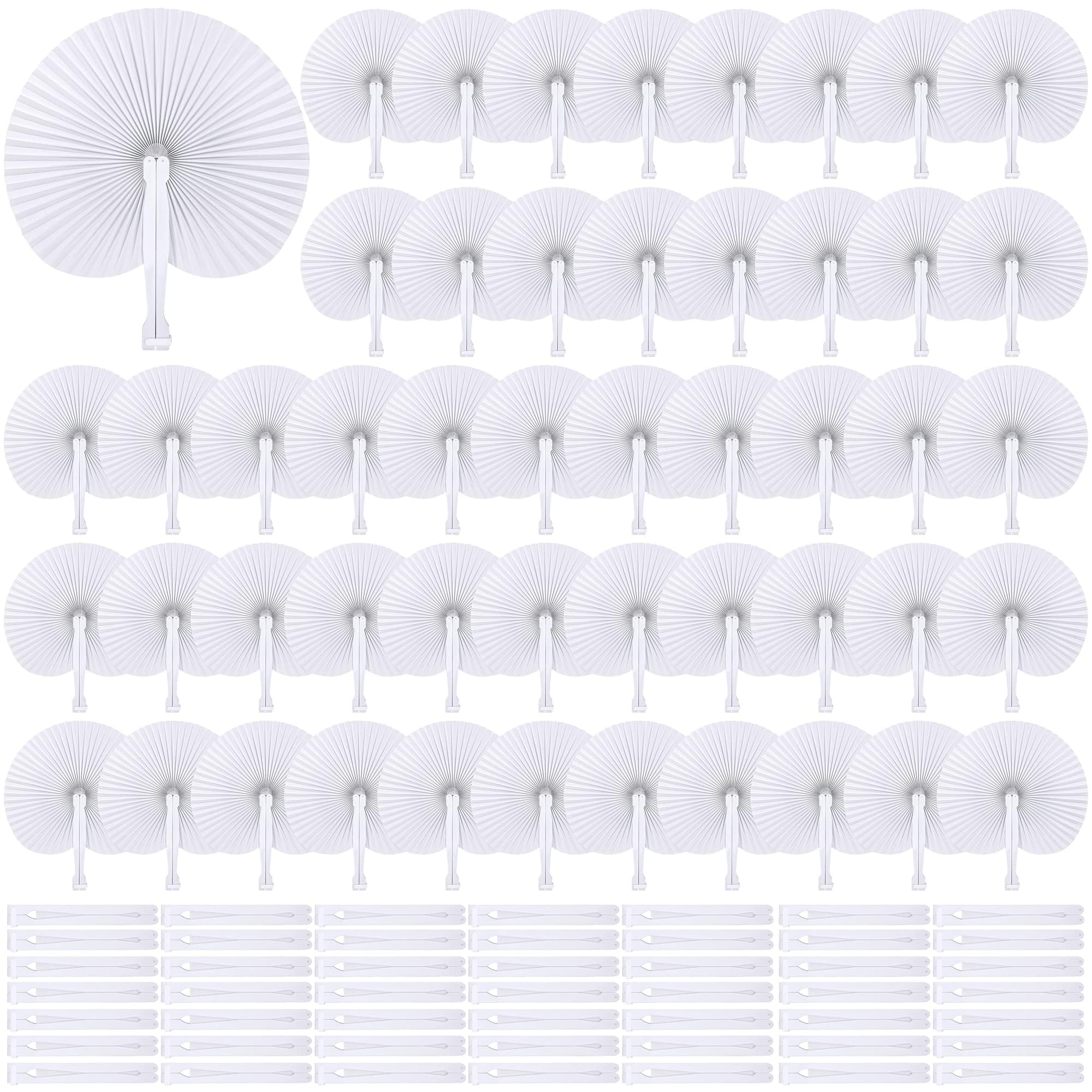 Aodaer 100 Stück Hochzeits-Papierfächer, faltbar, Handfächer, weiß, runde Fächer mit Kunststoffgriff, für Hochzeit, Geburtstag, Party, Gastgeschenke (rund)
