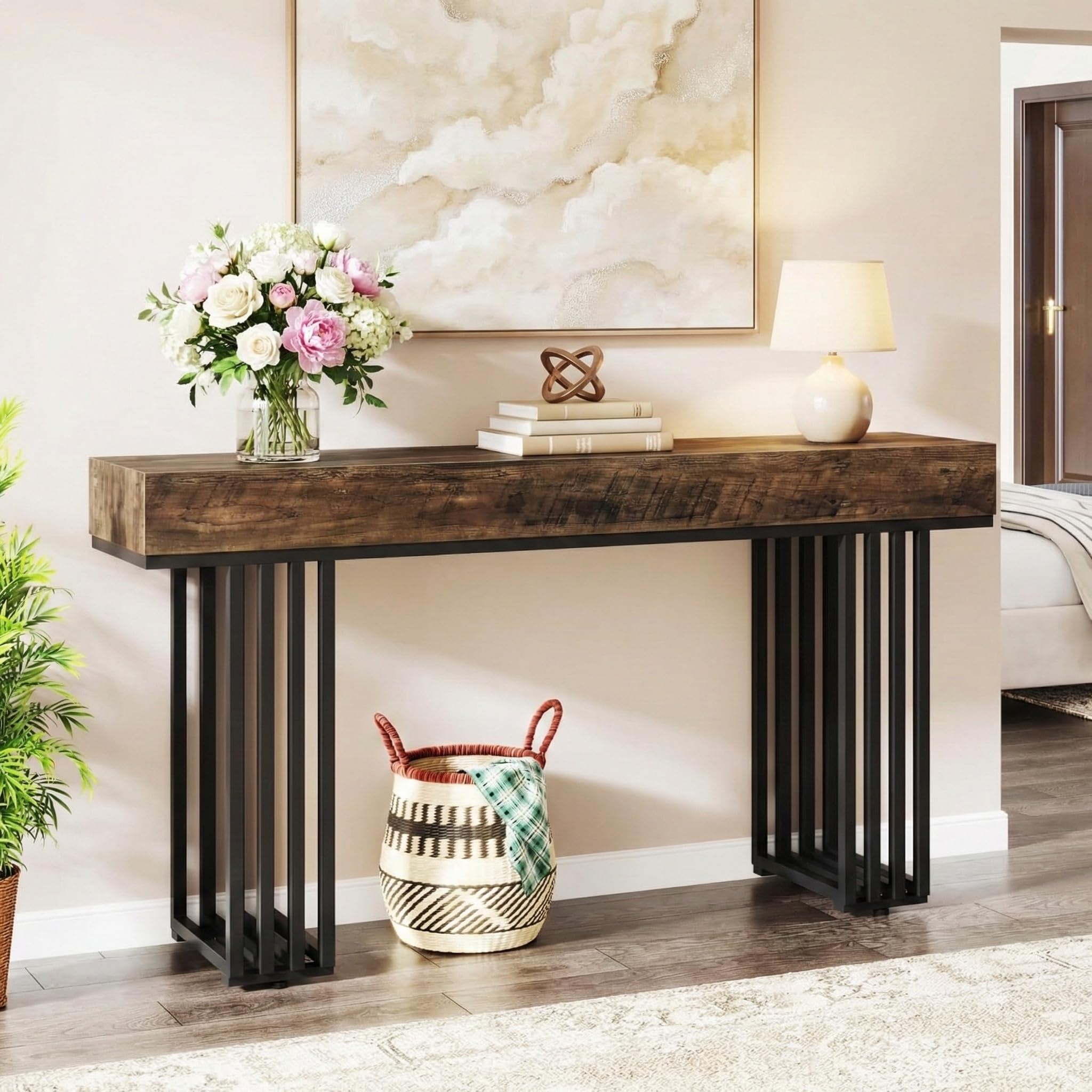 Lailang 140cm Consolle Ingresso, Mobile Ingresso Moderno, Mobiletto Entrata Ingresso, Consolle Legno, Consolle Ingresso Stretta, Mobile Vintage, 140 x 30 x 76 cm, Marrone