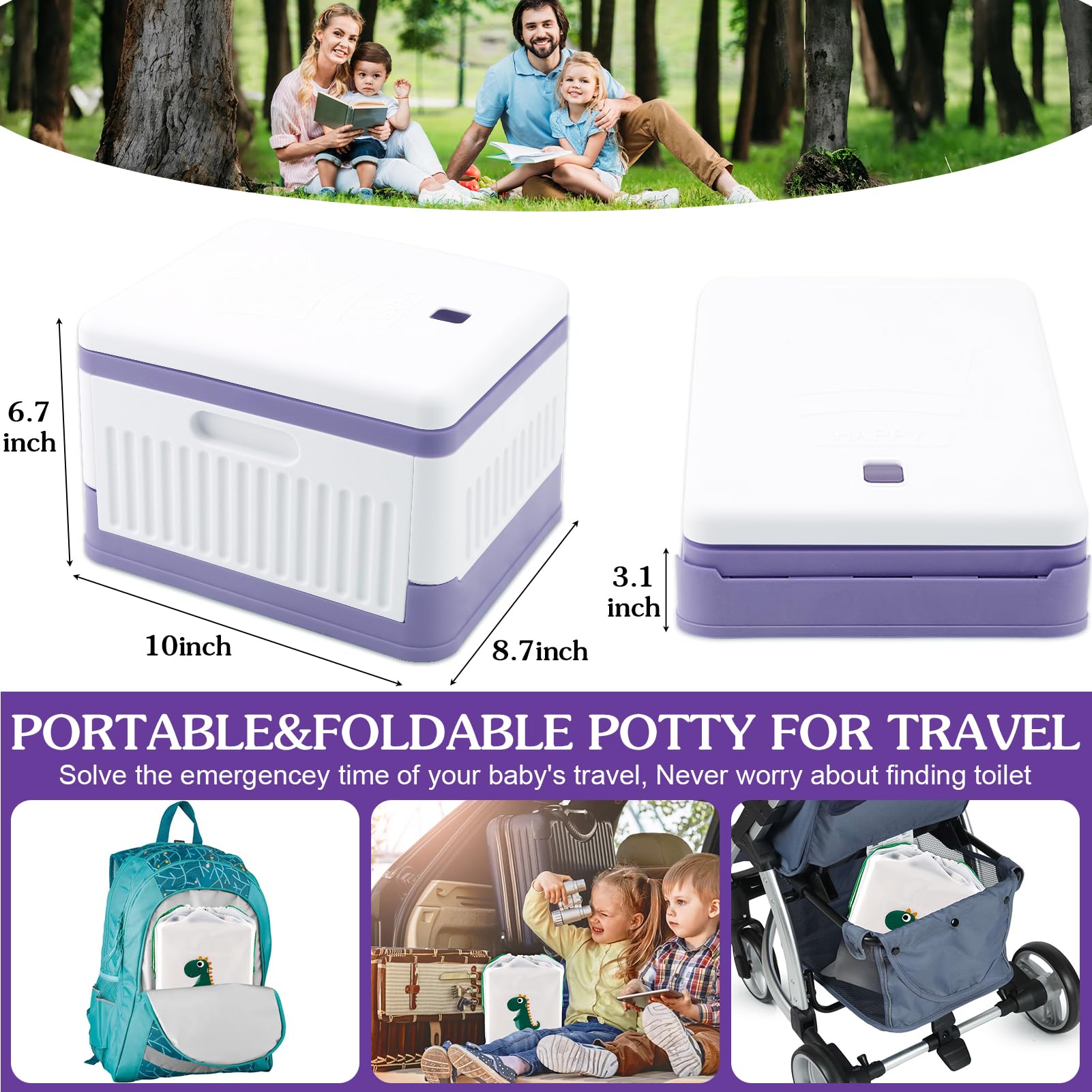 Fabulas Orinal portátil para viajes de niños pequeños, asiento de inodoro plegable para niños y niñas, inodoro móvil de emergencia en el coche para camping, al aire libre, interior, con 30 bolsas