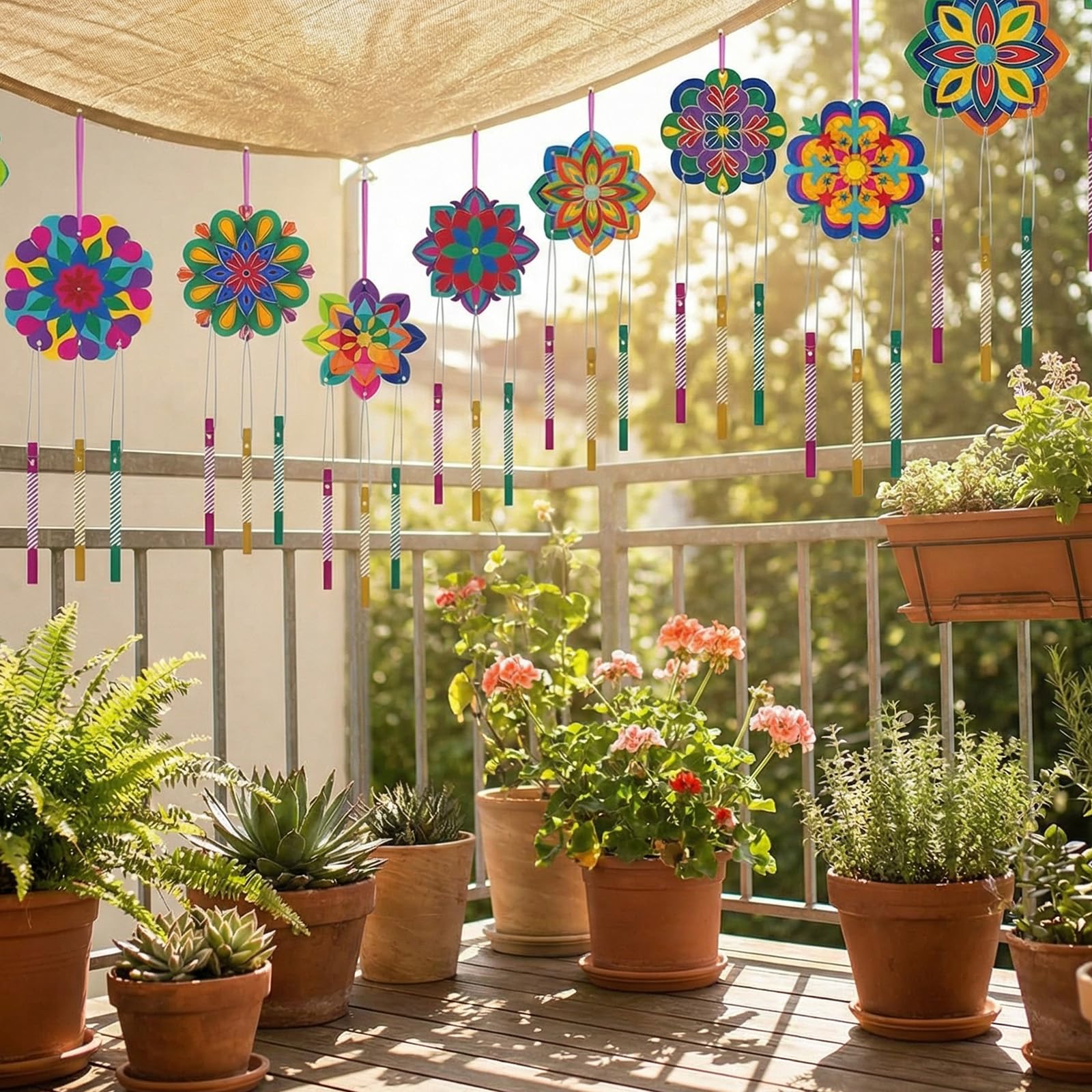 Juego de 10 carillones de viento para niños, manualidades, madera, carillones de viento para niños, mandala, juegos de manualidades de madera, decoración de jardín, creativos, para invitados, fiestas