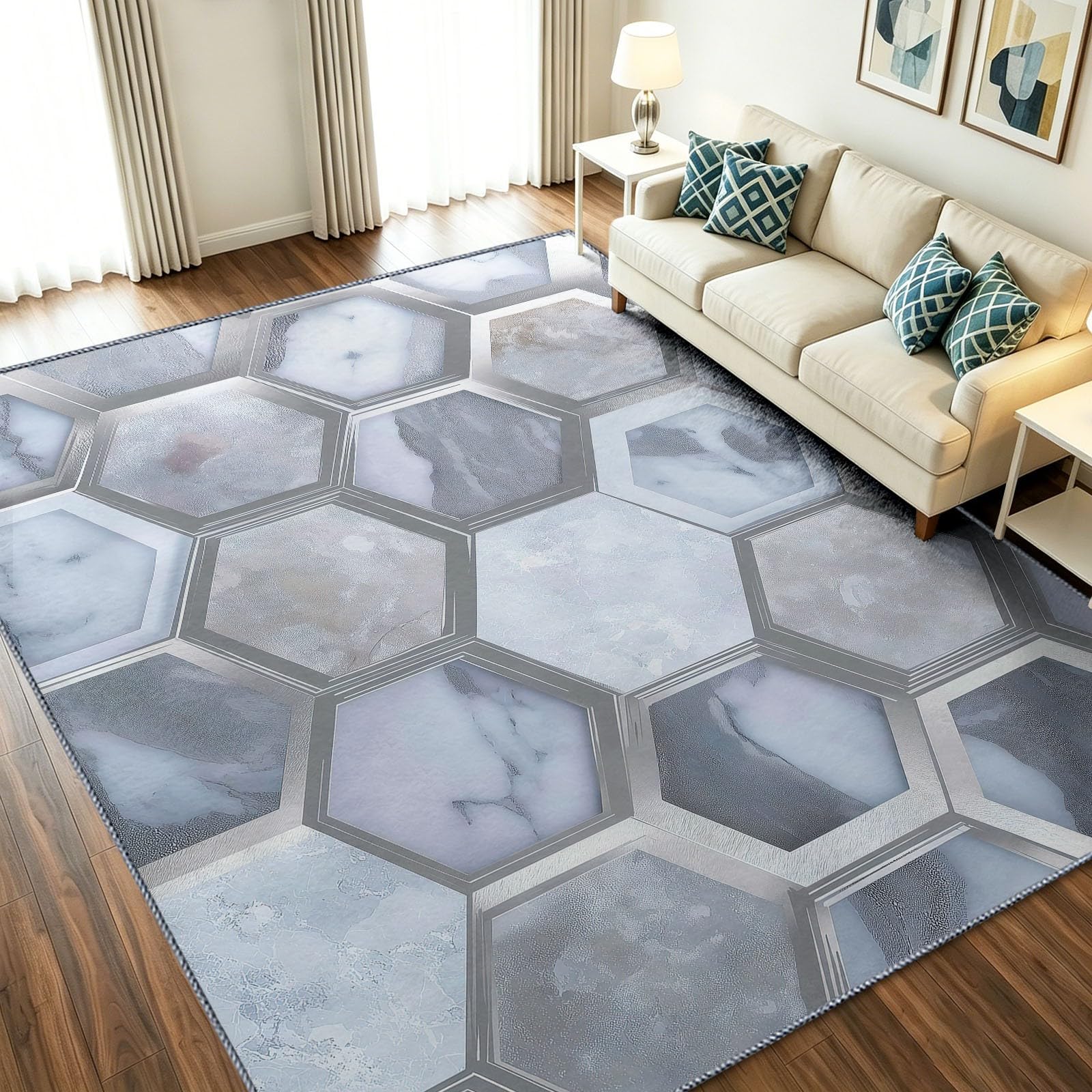 Tapis de salon 120 x 180 cm abstrait lavable et antidérapant pour déco chambre