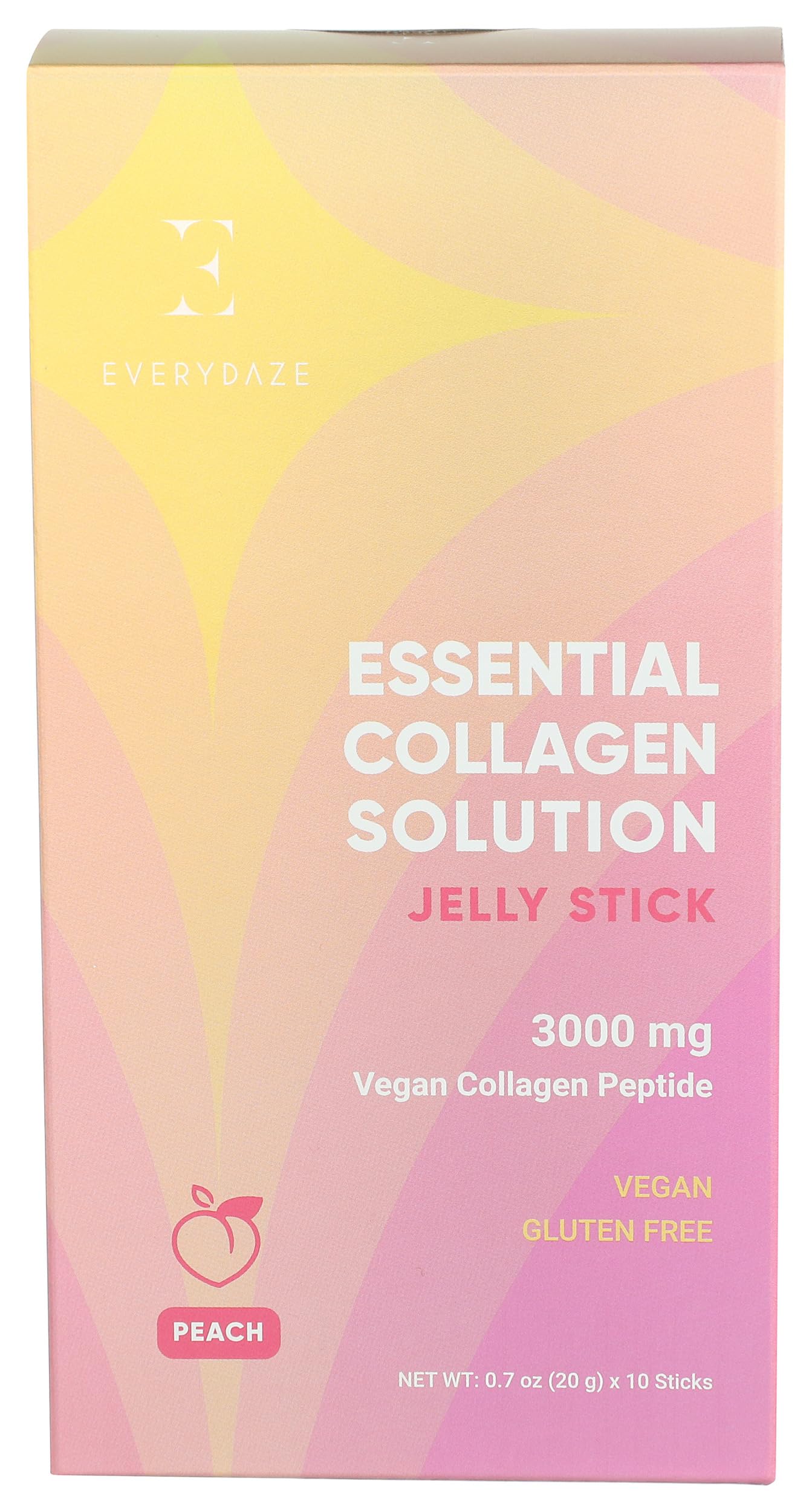 Everydaze Essential Collagen Solution Jelly Stick Peach Flavored 10 Sticks Ready to Drink Gluten Free 7 Fluid Ounces