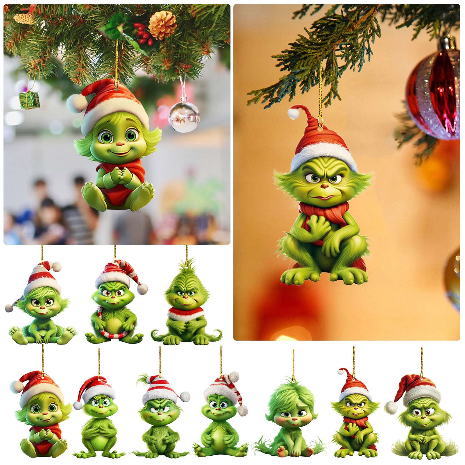 Supbessel Grinch Décorations De Noël Ornements De Sapin De Noël, Décoration De Sapin De Noël En Acrylique Pendentif De Sac à Dos Pour Maison Voiture Cadeau Pour Enfants