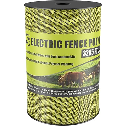BESTEEL Upgraded Electric Fence Poly Wire 3285 Feet 1000 Meters, 1/8" Diameter Portable Electric Fencing Polywires, 6 Stainless Steel Strands for Reliable Conductivity and Rust Resistance UV Resistant