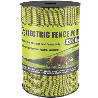 BESTEEL Upgraded Electric Fence Poly Wire 3285 Feet 1000 Meters, 1/8" Diameter Portable Electric Fencing Polywires, 6 Stainless Steel Strands for Reliable Conductivity and Rust Resistance UV Resistant