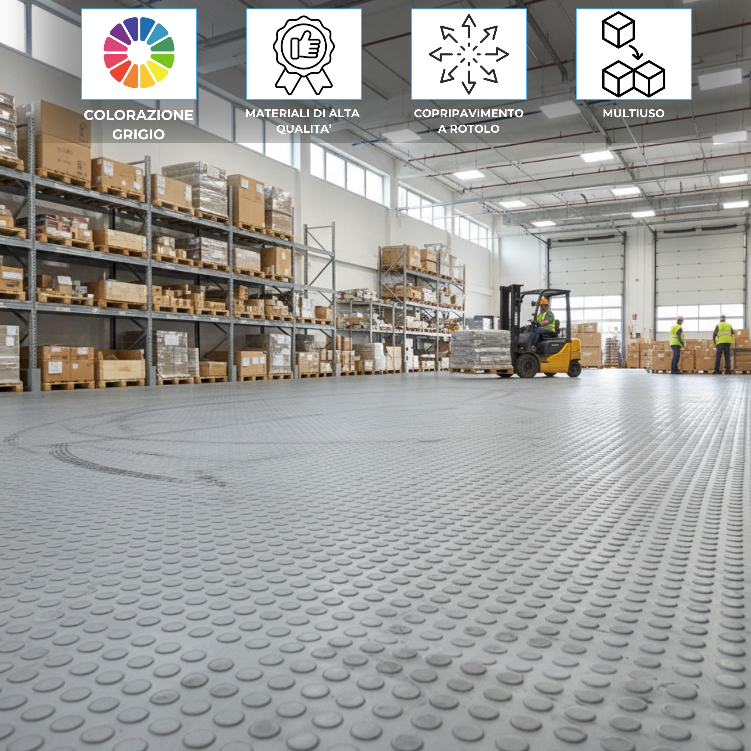 Tappeto Gomma Bullonato Antiscivolo Grigio 100/200 cm Copri Pavimento Gommato Impermeabile Ideale per Garage,Bancone,Palestra,Pavimenti,Pedana Spessore 1 mm (1x15 Metri)