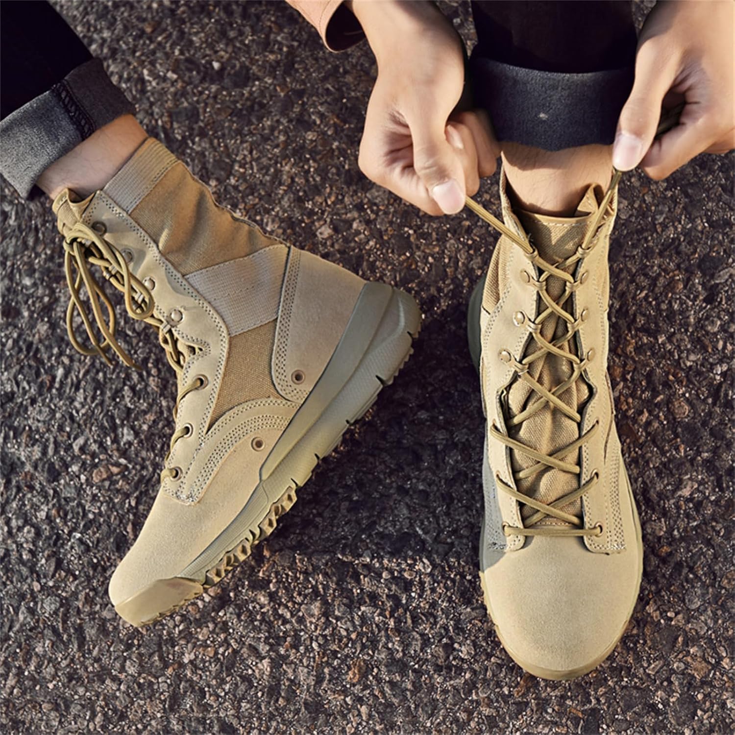 Men's High Top Suede Leather Lace Up Military Tactical Boots 8 Inch Lightweight Non Slip Outdoor Hiking Combat Motorcycle Boots for Backpacking Travel