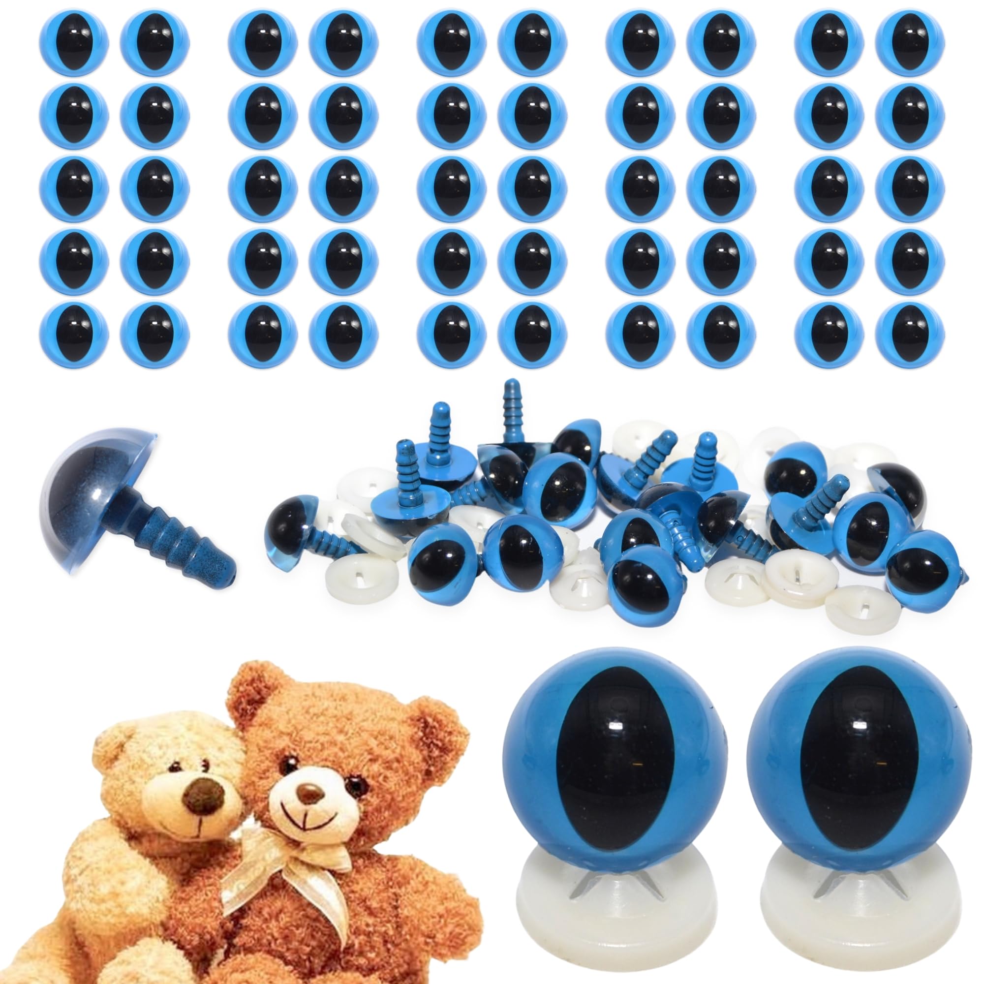 celloexpress 12mm Blue Cats Eyes with Plastic Backs - Safety Eyes for Soft Toy Teddy Bear Animal Making (Pack of 50 Pairs)