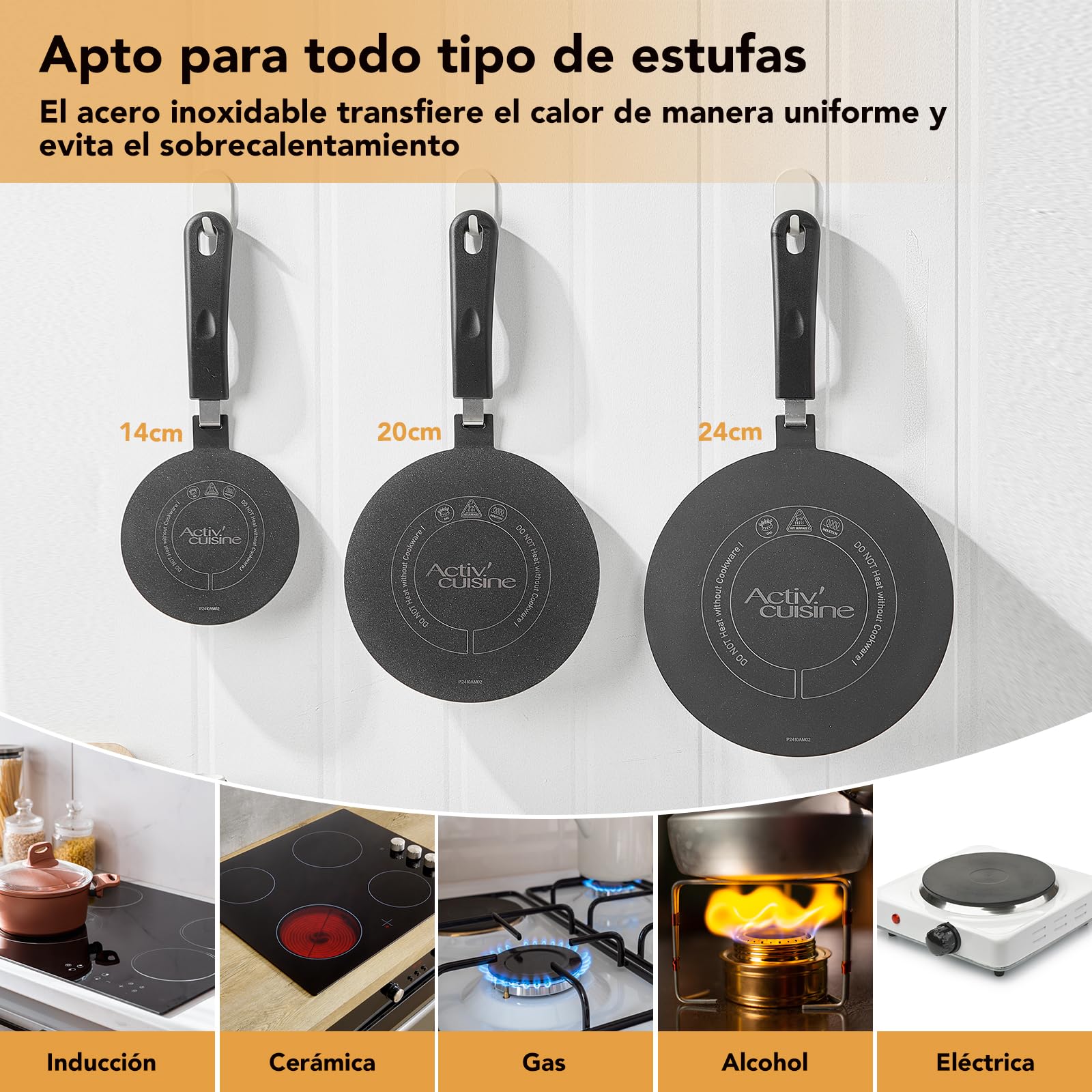 ACTIV CUISINE Adaptador de inducción de disco placa de 14 cm de difusión de calor de acero inoxidable, difusor de inducción Moka para utilizar cafeteras y utensilios de cocina, Negro — view 7