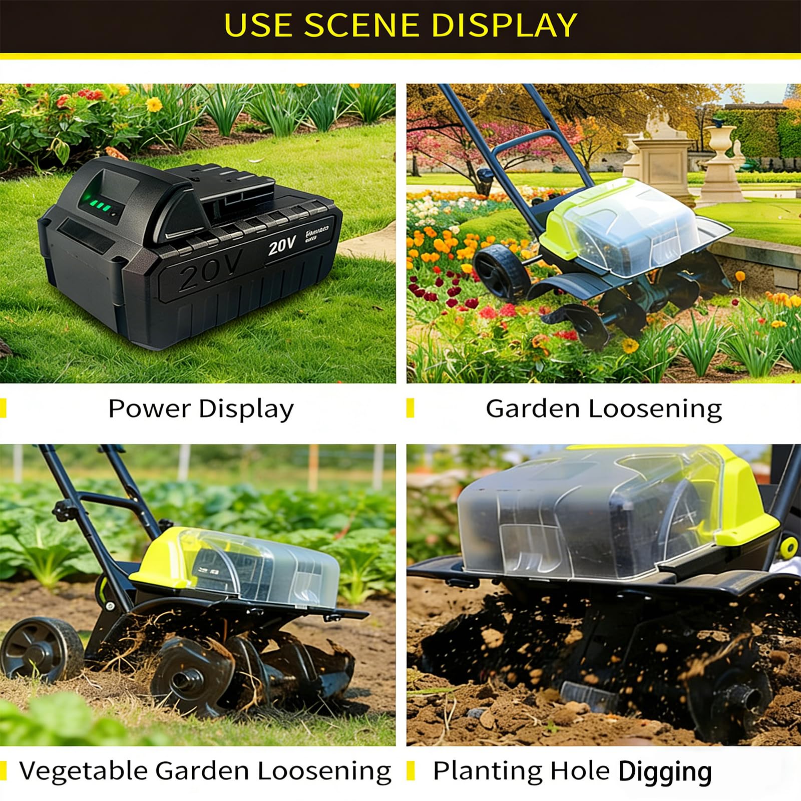 Generico Motozappa Elettrica 40V con Batteria da 4.0Ah e Interruttore di Sicurezza, 180 Giri/min, Multifunzionale per Orticoltura e Giardinaggio
