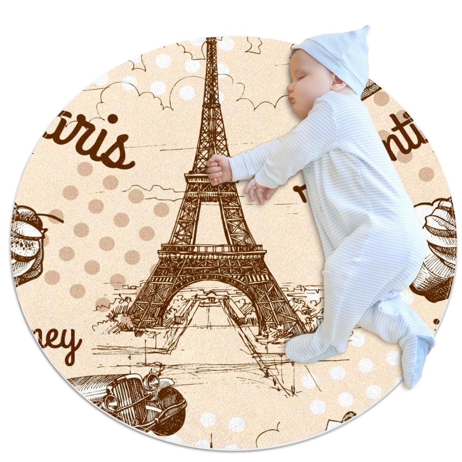 Tapis de salle de bain Tour Eiffel antidérapant rond 1m pour décoration