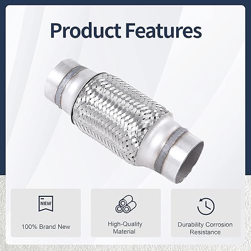 Miniatura 7 de Tubo flexible de escape trenzado de acero inoxidable de 2.25 pulgadas x 6 pulgadas con extremos de 8 pulgadas de largo y resistente