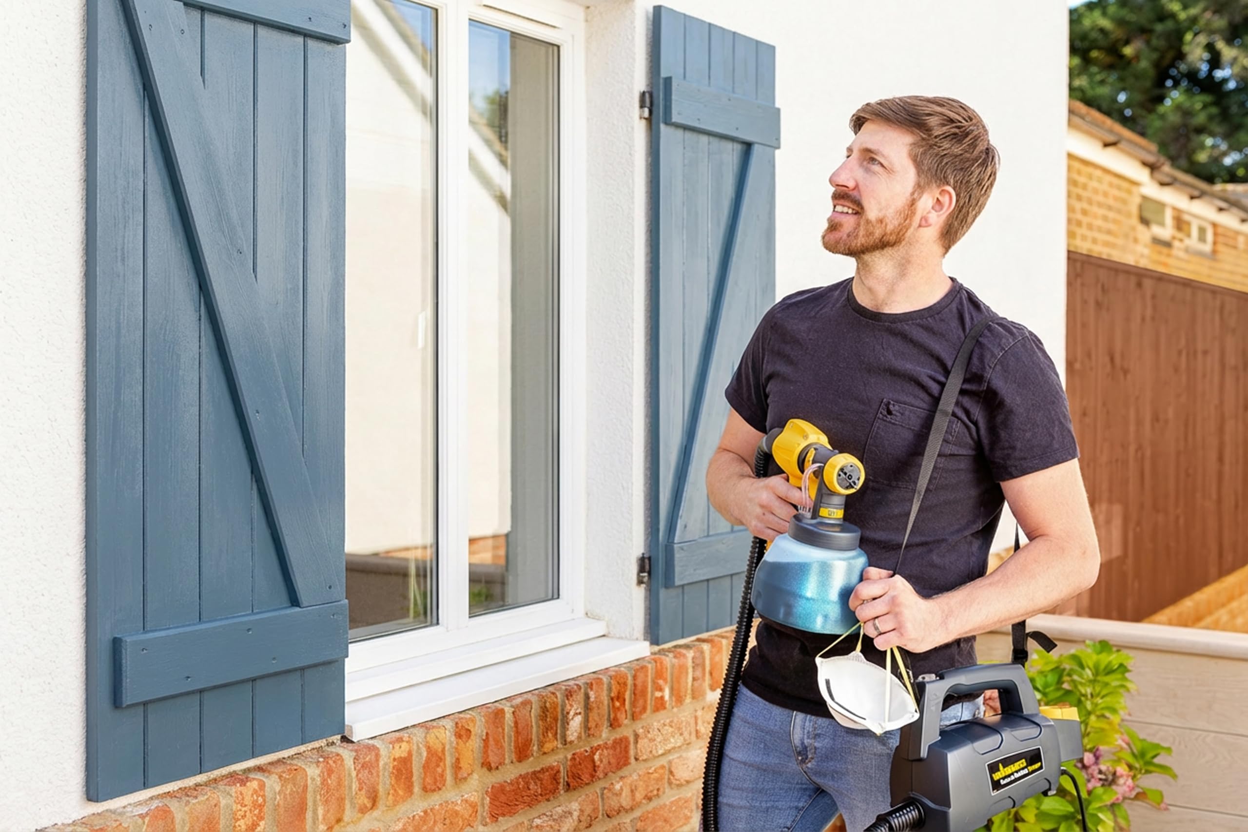 WAGNER Pistola de Pintura para Madera Exterior | 460 W, Capacidad 1400 ml, Cubre 5 m² en 9 minutos, Manguera de 1,8 m, Para persianas, vallas, terrazas, muebles de jardín
