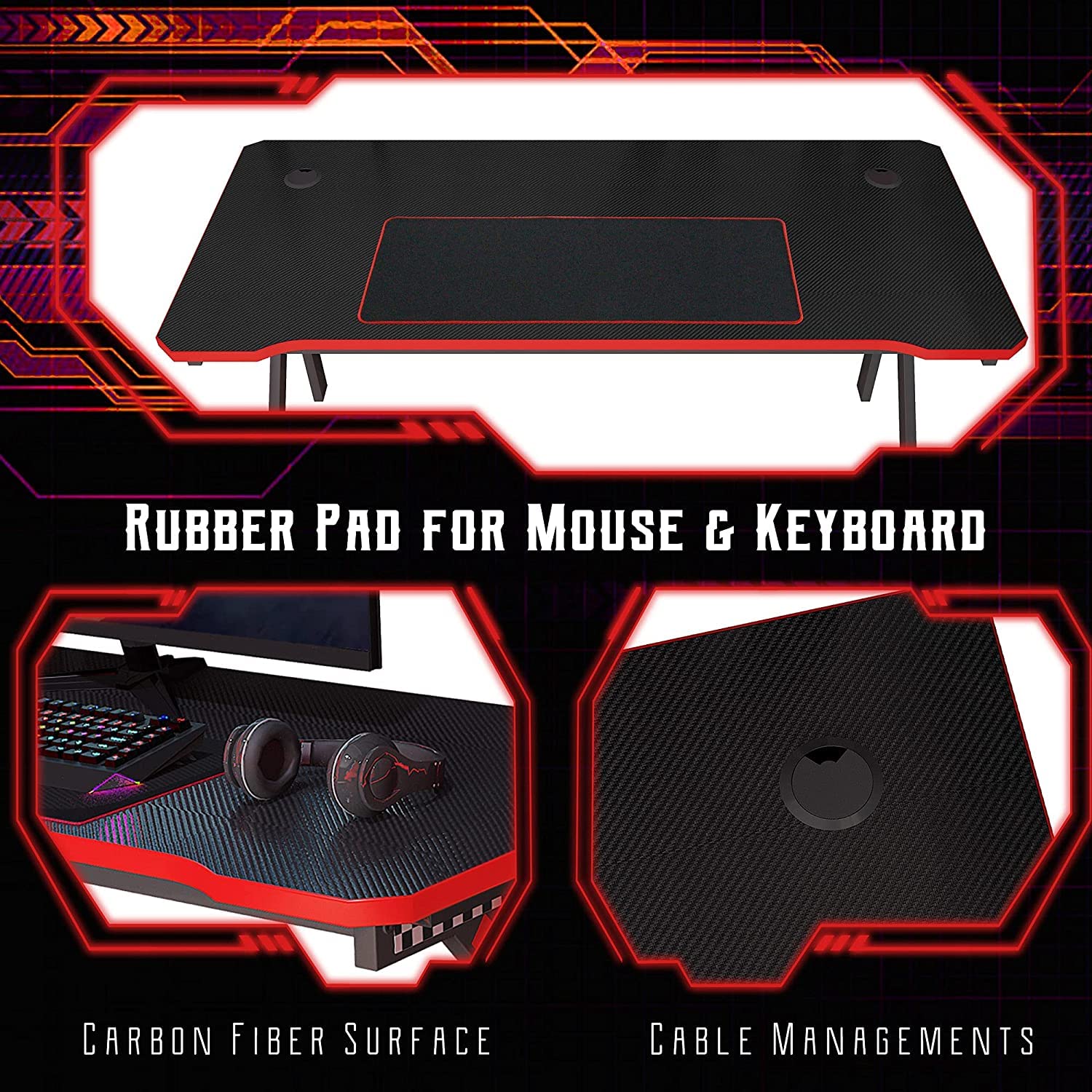 Gaming Desk with LED Lights, Arespark 47" Home Office Tables Ergonomic