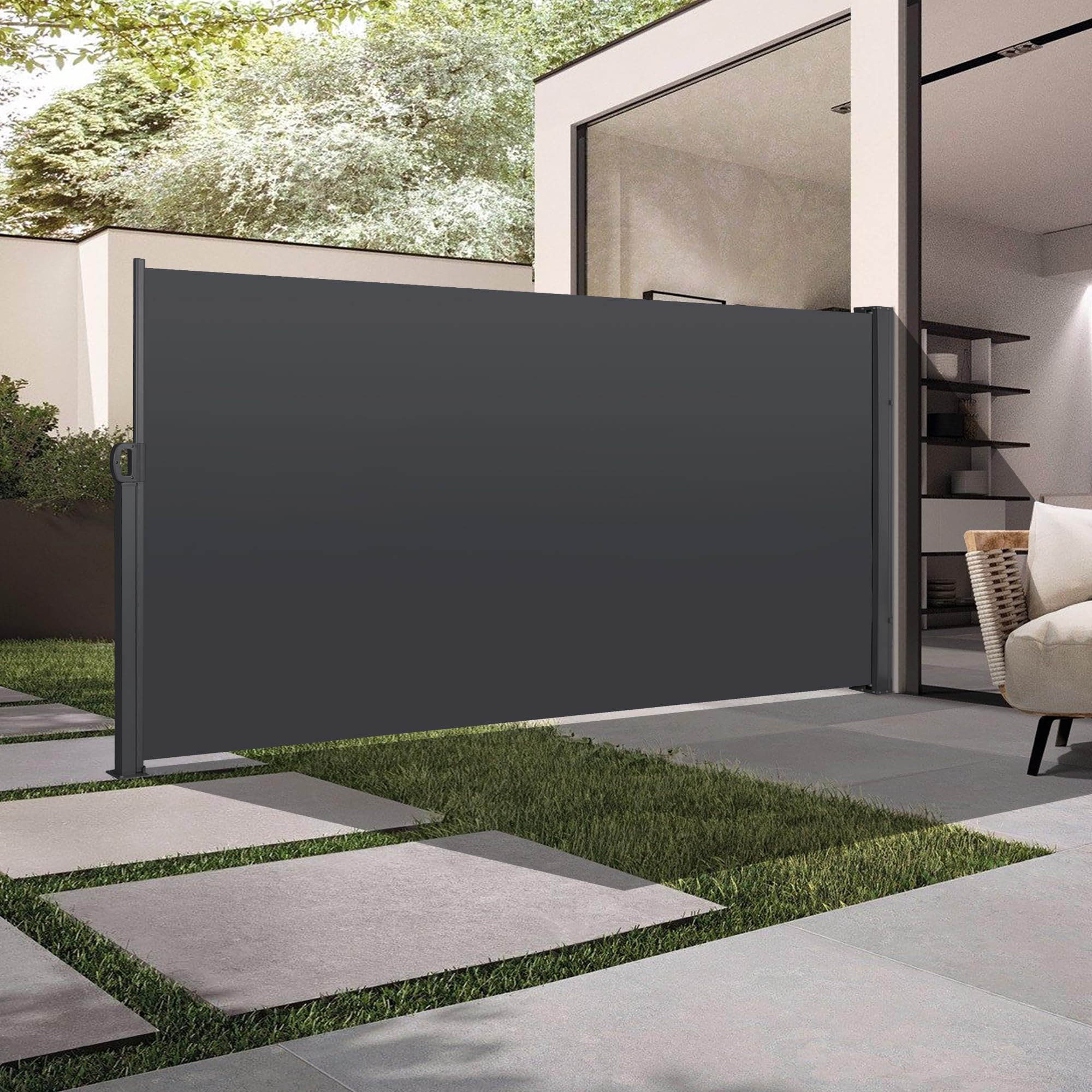Einseitig Sichtschutz Markisen, Ausziehbar Seitenmarkise, Windschutz Alu Gartenmarkise aus Robust Polyester, Seitenrollo Paravants für Balkon Terrasse Privatsphäre(Anthrazit) (160 x 300 cm Grau)