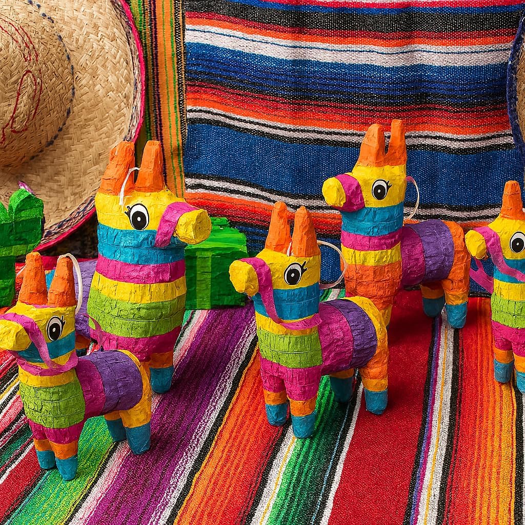 GIFTEXPRESS 6 Pack Mini Donkey Pinatas 7.5x5.5", Rainbow Party Decoration for Cinco De Mayo, Pinatas for Fiestas, Taco, Llama Birthday, Carnival, Classroom & Table Centerpiece Party Favor
