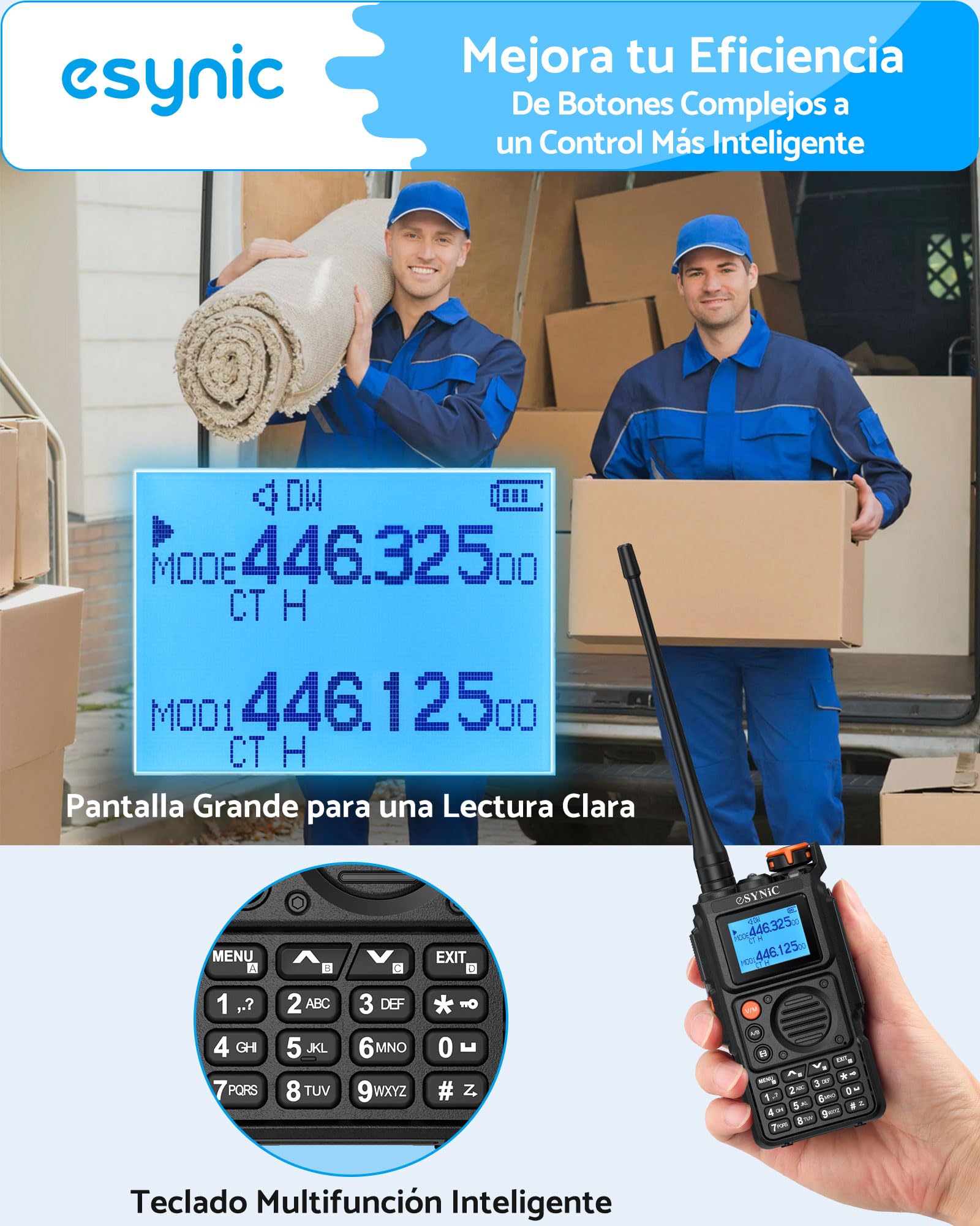 eSynic Walkie Talkies Profesionales de Largo Alcance con 999 Canales Doble Banda Walkie-Talkie con Pantalla a Color Radio Bidireccional Profesional Scrambler Carga USB Tipo C para Exterior Camping — view 4