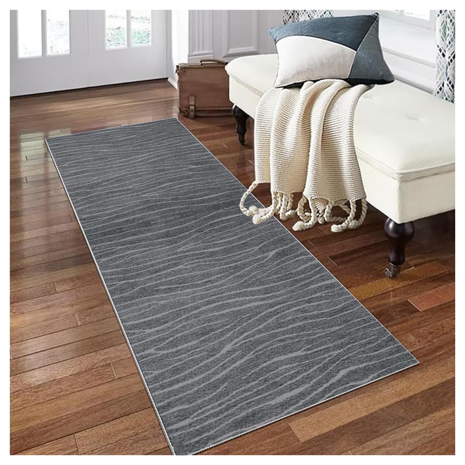 Tapete largo para dormitorio y salón gris de 70x220cm estilo geométrico