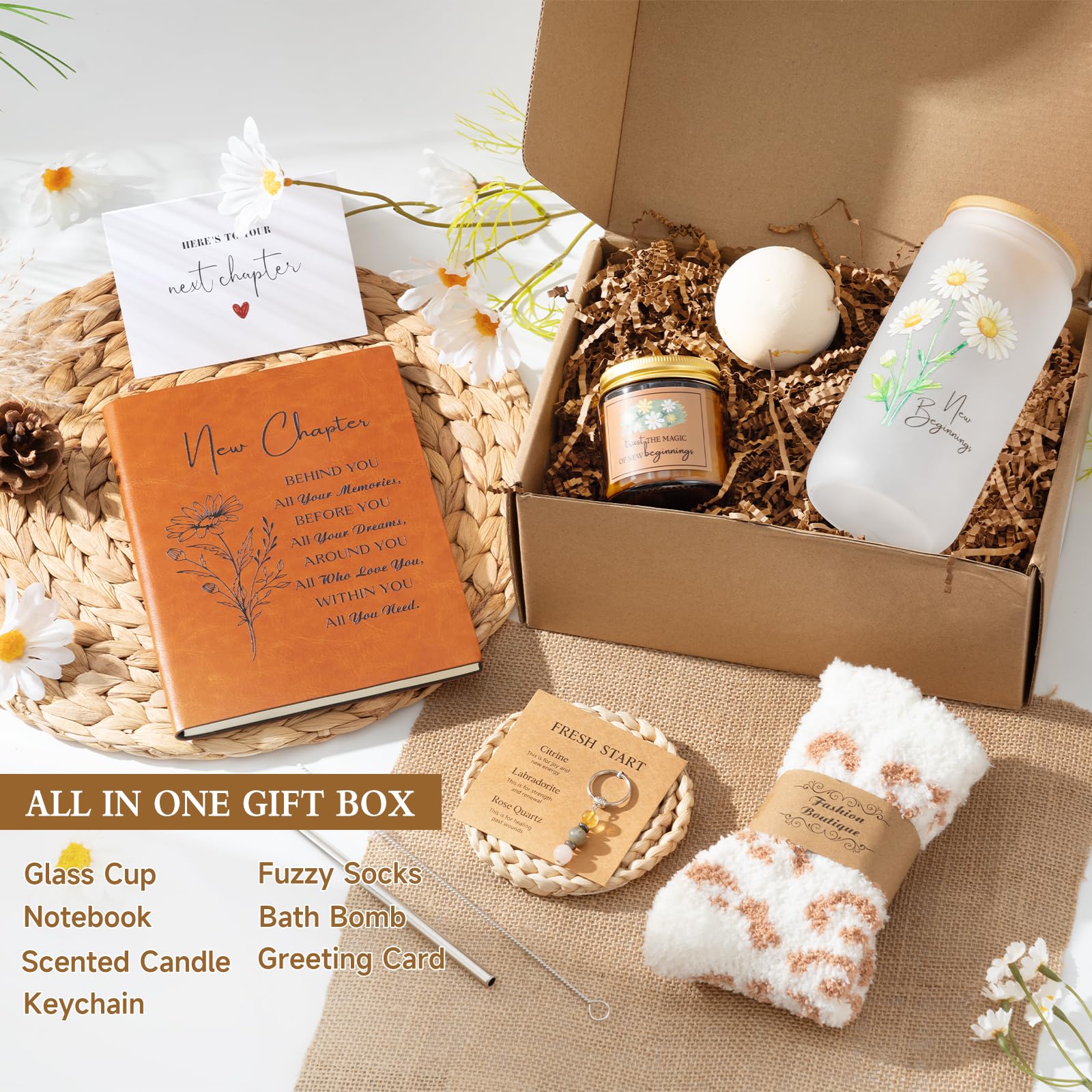 iAOVUEBY New Beginnings Gift Box for Women, Farewell Goodbye Gifts for Coworkers Leaving Job, Going Away Gifts for Friends, New Job Graduation Retirement Divorce Congratulations Gift for Her