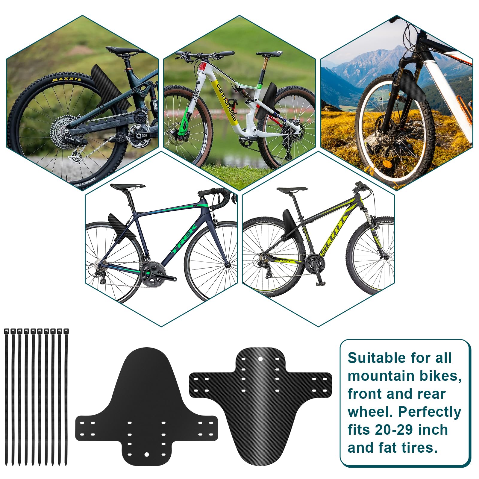 LHOEST 2 Stcke Schutzbleche Mountainbike, Kohlefaser Textur Fahrrad MTB  Schutzblech mit 10 Krawatten, Spritzschutz Fahrrad Vorne Hinten Mudguard  fr 20/24/26/27.5/29 Inch Mountainbike : Amazon.de: Sport & Freizeit