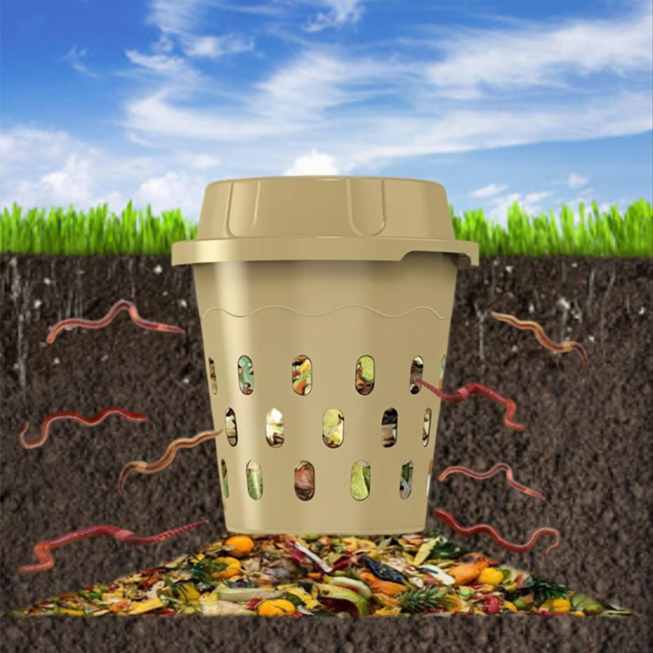 Compostador de Gusanos de aireación eficiente con Mango de fácil Agarre, contenedor de vermicompostaje para restos de Cocina, jardinería al Aire Libre, compostaje Interior