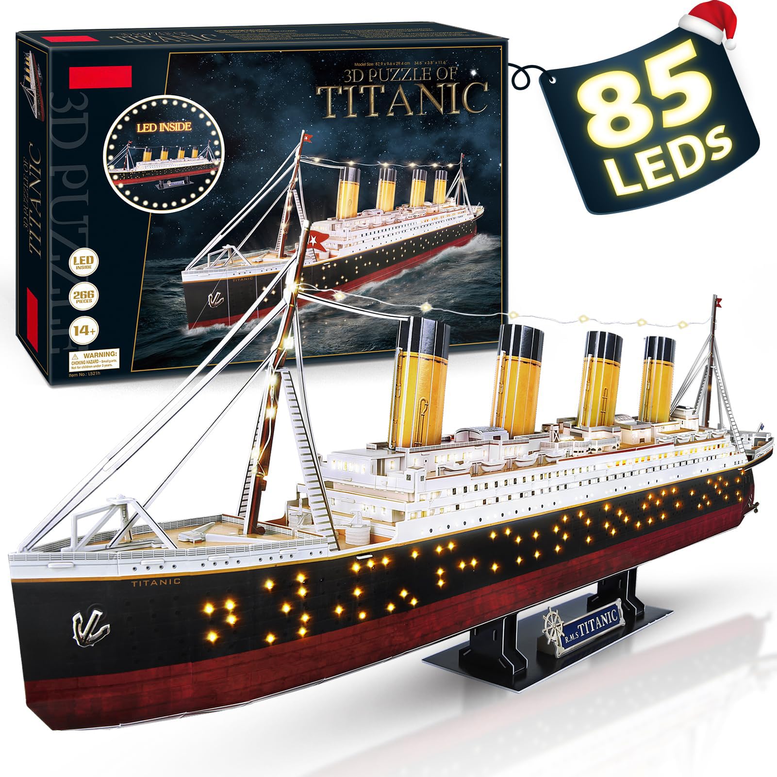 Titanic 3D LED Puzzle 88cm - 266-Piece Model Boat Kit for Adults and Teens - Ideal for Birthdays, Christmas, and