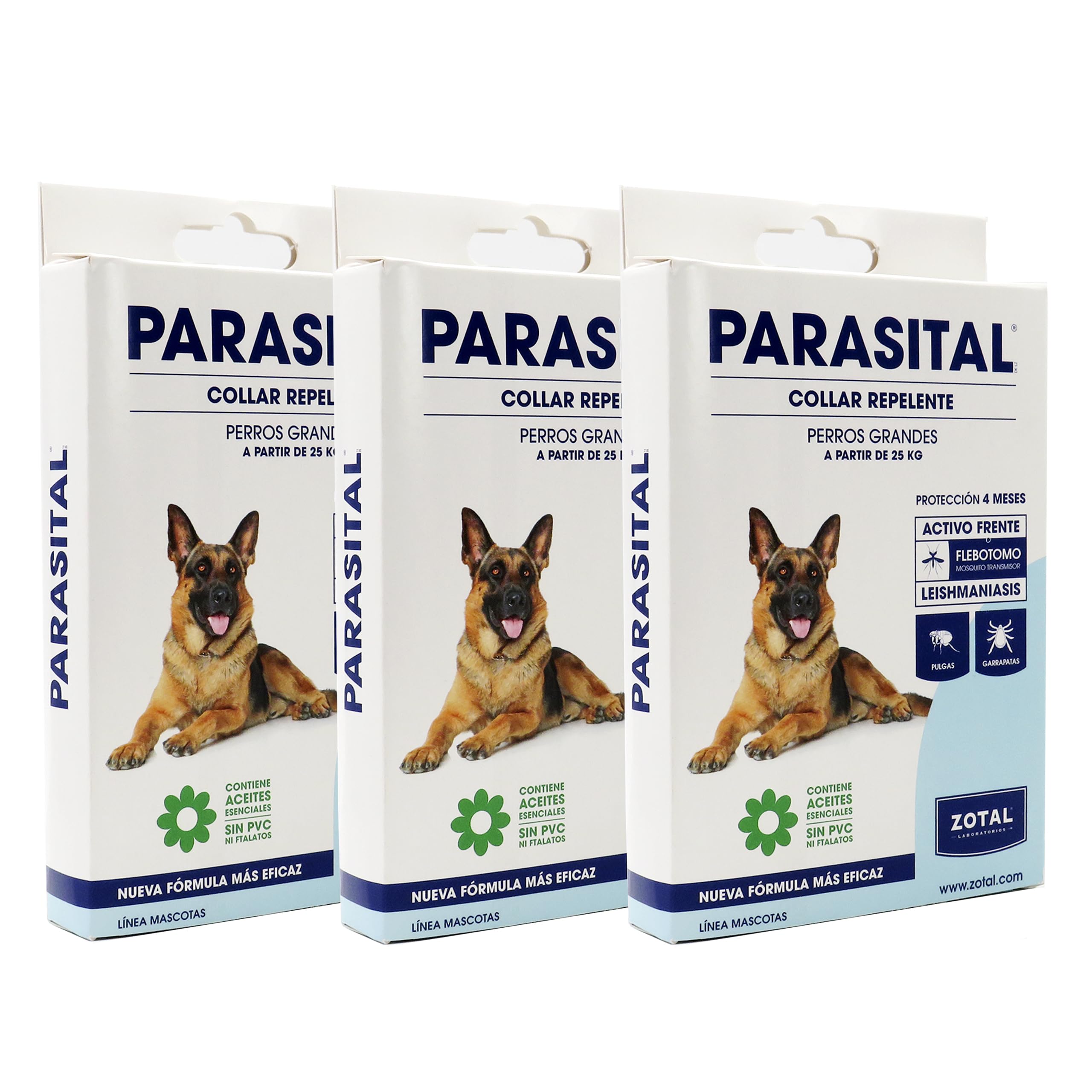 Zotal Parasital Collar Antiparasitario para Perros Grandes - Pack 3 Collares de 75 cm - Protección hasta 4 Meses - Repelente Natural contra Pulgas, Garrapatas y Mosquitos - Cómodo y Ajustable Sin PVC
