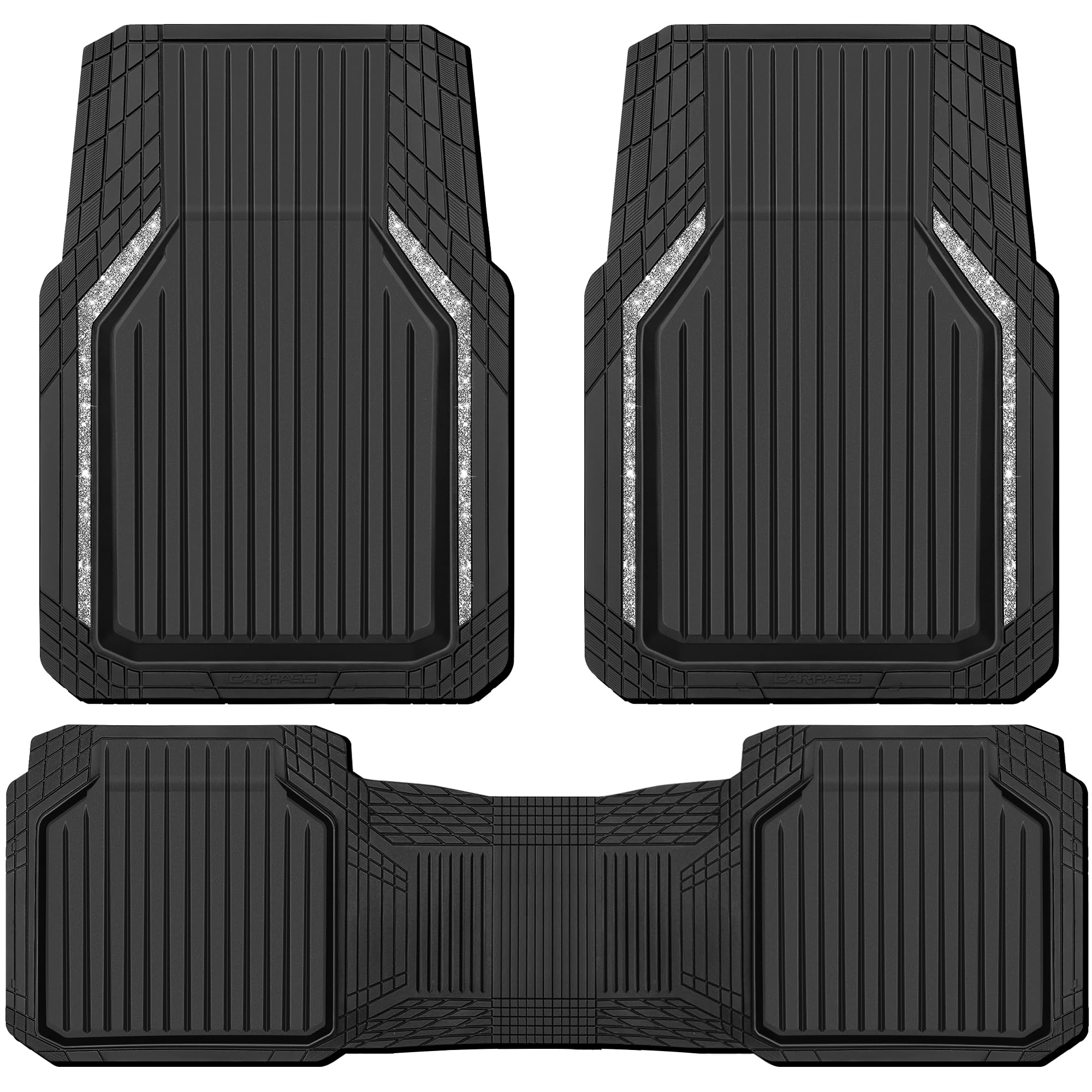 CAR PASS Heavy Duty Rubber Floor Mats for Car, Waterproof Liner Deep Dish Car Mats Full Sets, Universal Trim to Fit for SUV Truck Sedans Vans, All Weather Automotive Floor Mats 3pcs, Solid Black — view 13