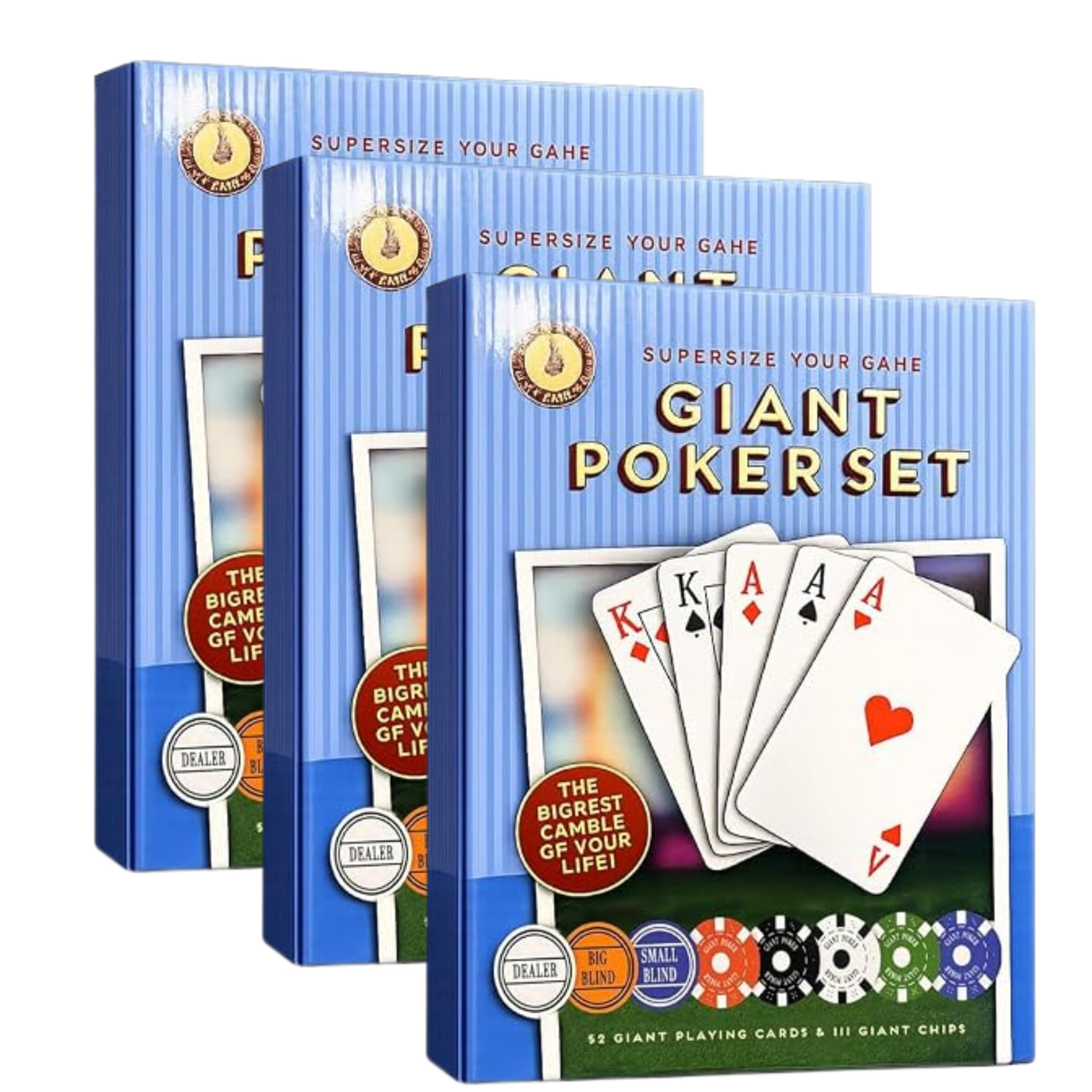 SRV Hub Gigantic Playing Cards & Chips - Extra A4 Large 28cm x 20cm, 3Pk Full Deck Oversized for Games, Super Jumbo Playing Cards, Party Games & Casino Party Decoration