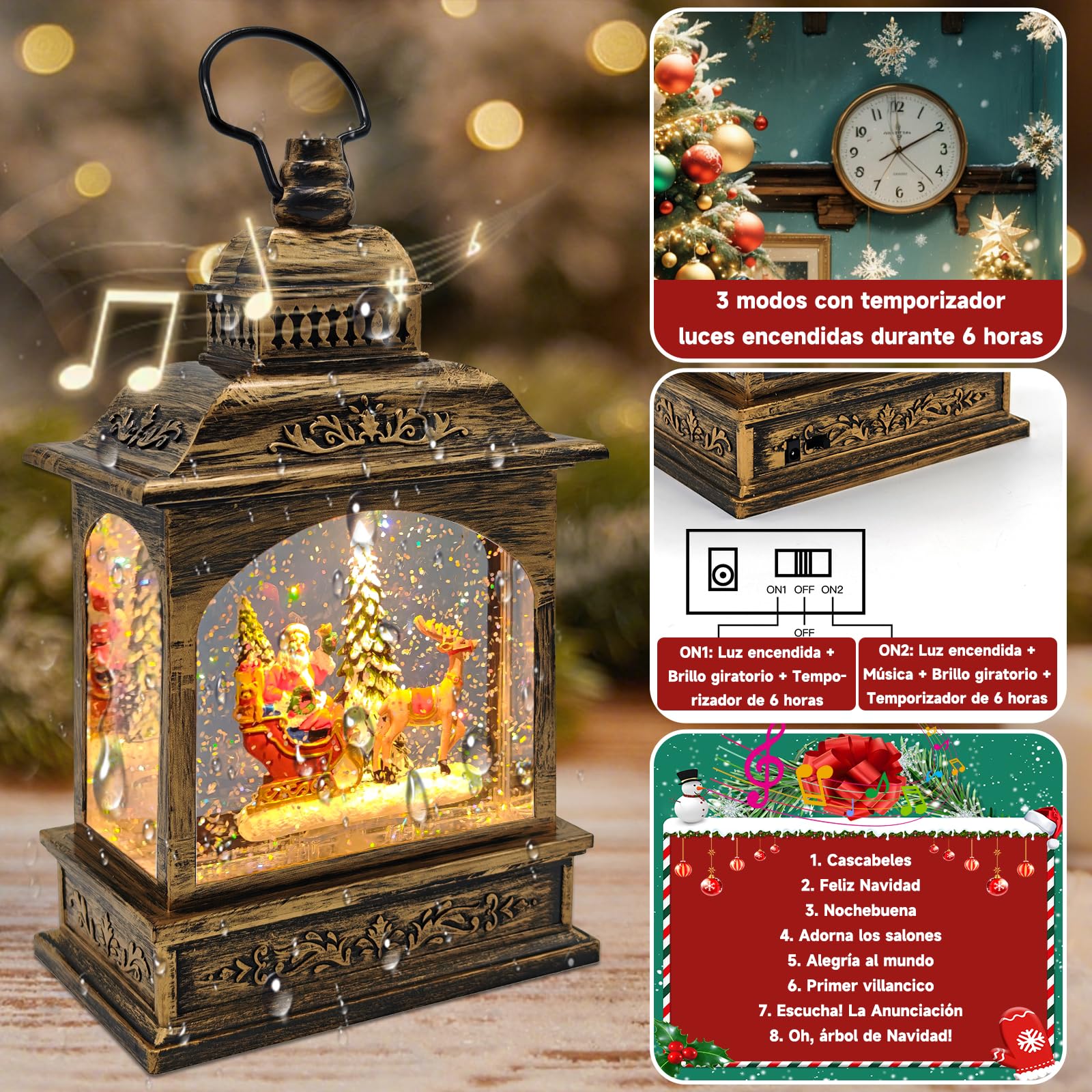 YYKY Bolas de nieve de navidad,Linterna de agua iluminada con música,alimentada por USB y baterías,decoración de Navidad,Linterna de Nieve de Agua de la Natividad para la decoración de Navidad