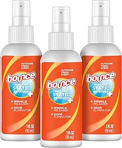 Bounce Anti Static Spray, 3-in-1 Instant Anti Static, Wrinkle Release, Odor Eliminator & Fabric Refresher, Travel Size (3 oz, Pack of 3)