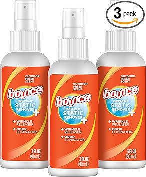 Bounce Anti Static Spray, 3 in 1 Instant Anti Static Spray & Instant Wrinkle Release, Odor Eliminator & Fabric Refresher, Travel Size 3 Oz,Pack of 3