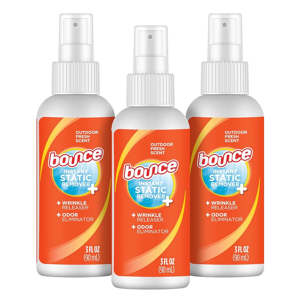 Bounce Anti Static Spray, 3 in 1 Instant Anti Static Spray & Instant Wrinkle Release, Odor Eliminator & Fabric Refresher, Travel Size (3 Oz,Pack of 3)