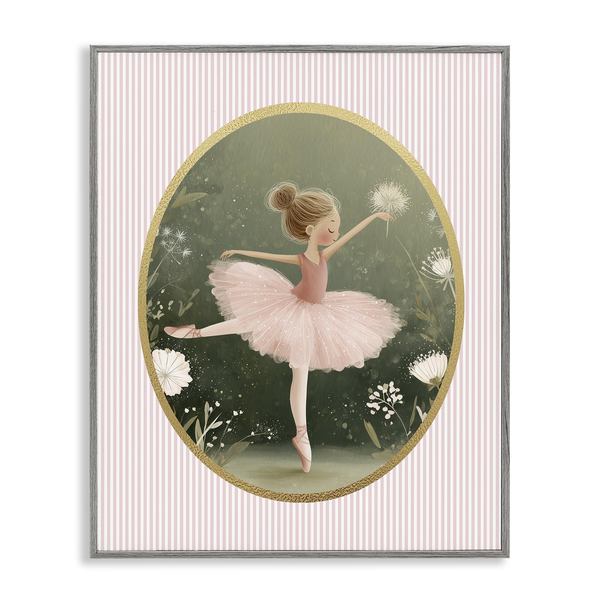 Stupell Industries 'Green & Pink Ballerina', Framed Giclee Art, Gray, 24 x 30 Inches, Easy to Hang and Sturdy, Made in USA, by Christine Simpson Art