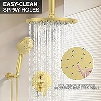 Vista 2 de KOJOX - Sistema de ducha de 10 pulgadas en oro cepillado con cabezal de ducha de lluvia de alta presión - Cabezal de ducha de mano de 3 ajustes