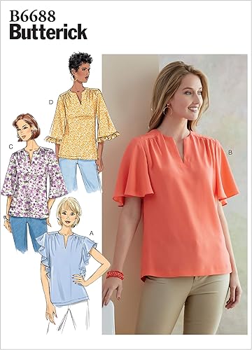 Butterick B6688A5 Easy Semi-Fitted Blusa de mujer patrones de costura, tallas 6-14, blanco
