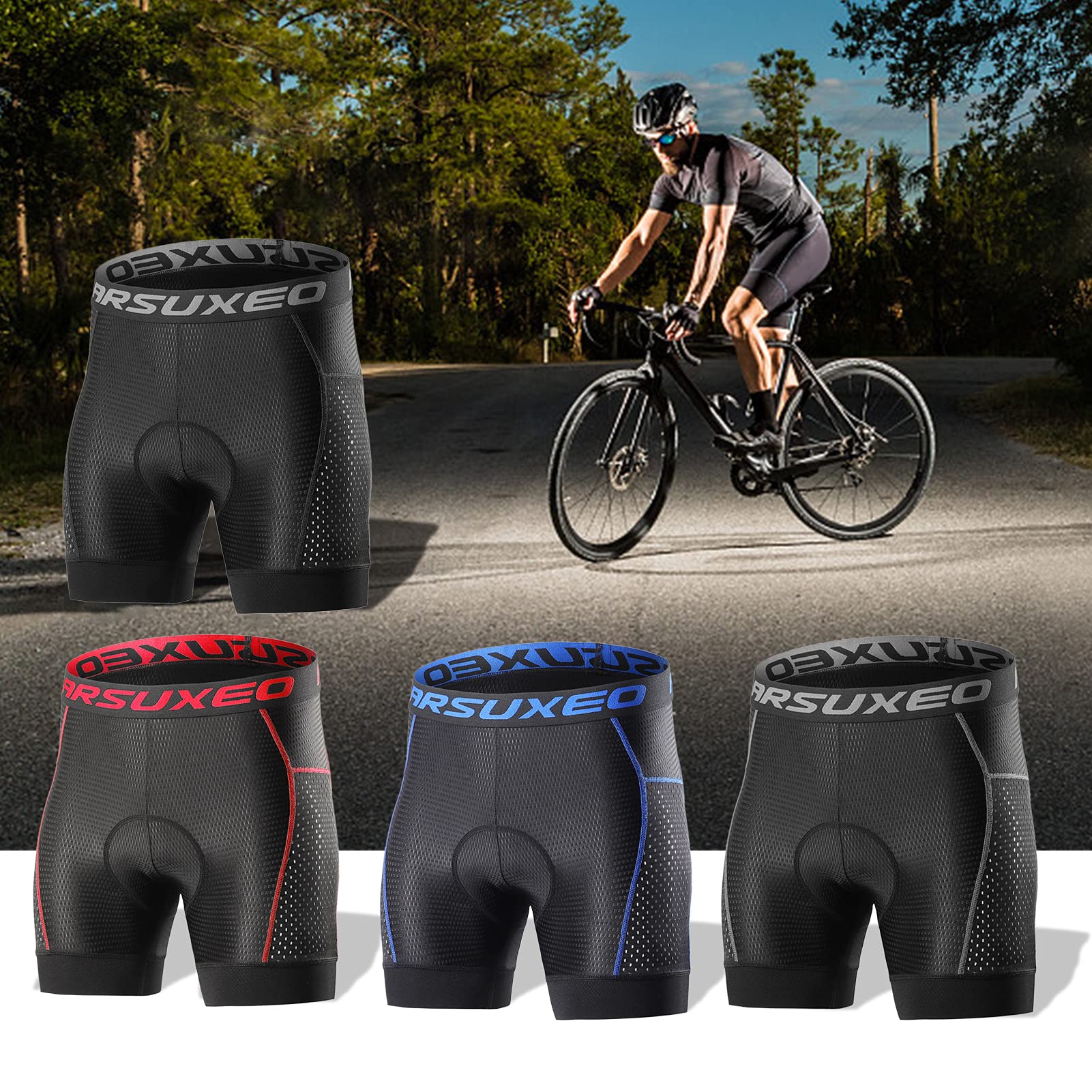 Lixada Radlerhose Herren mit Sitzpolster 5D Gepolsterte Fahrradhose kurz Atmungsaktive Elastizität Schnelltrocknende Stoßfeste Herren Fahrrad Hosen Radhose