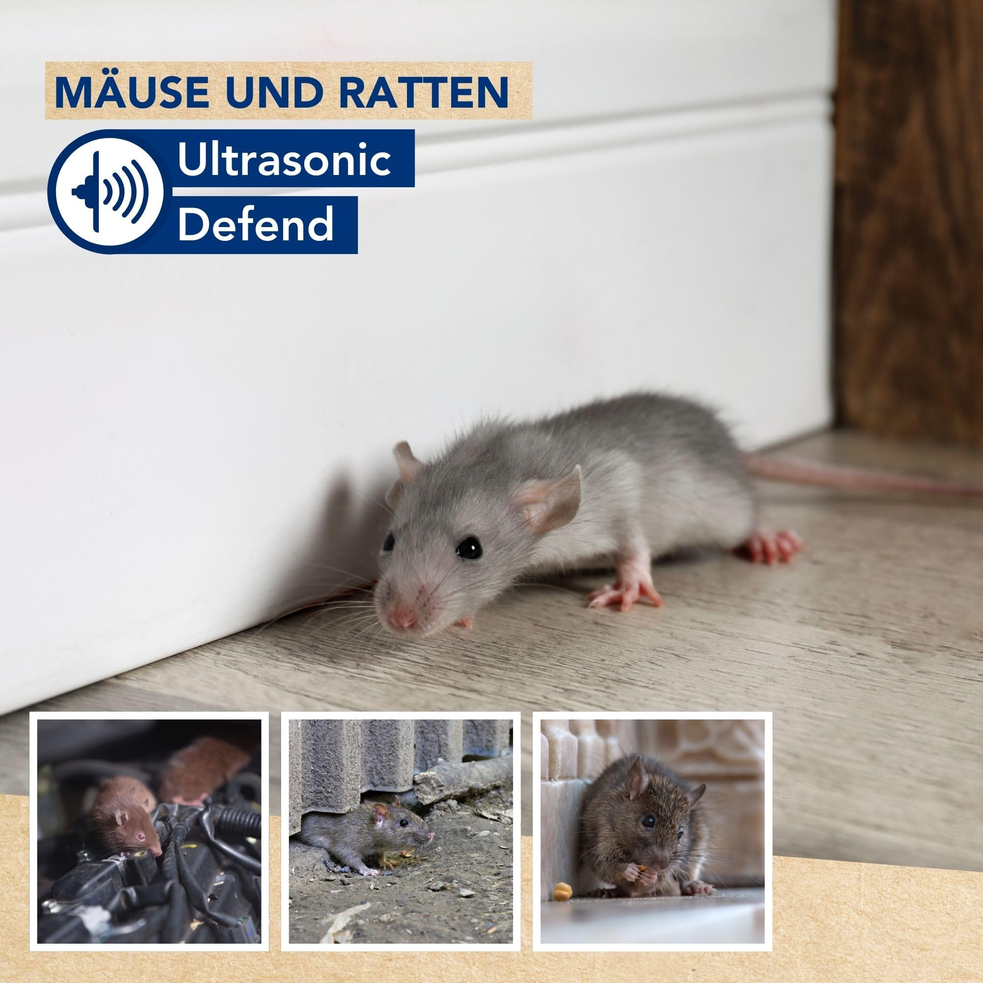 Edialux Ultraschall Mäuse- und Rattenvertreiber für innen und außen, USB wiederaufladbarer Nagervertreiber mit 80 m2 Abdeckung, IP44 wasserfest mit Langer Akkulaufzeit