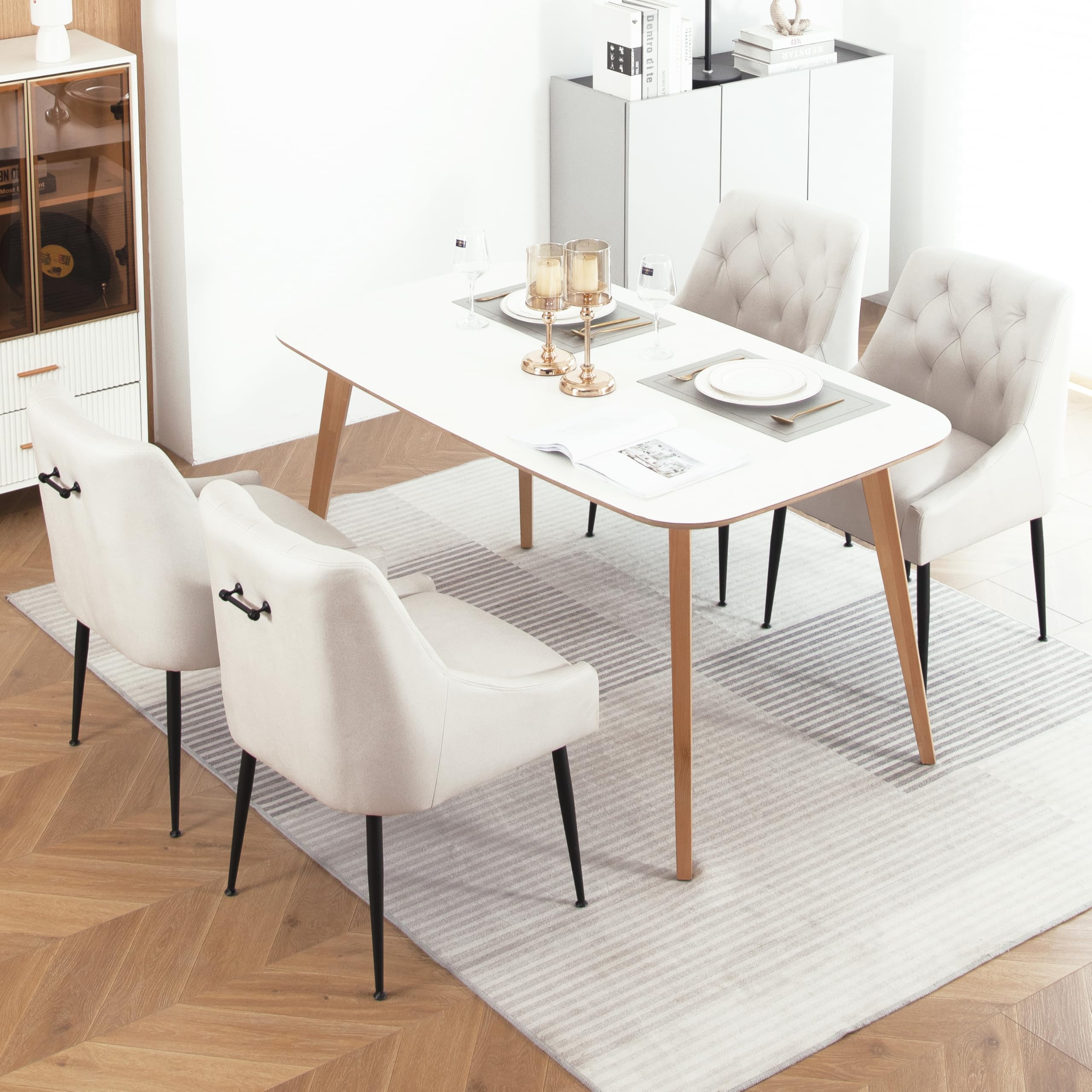 Juego de 4 Sillas de Comedor, Sillas de Comedor Modernas, con Asiento Acolchado y Respaldo ergonómico con Patas Metálicas para Cocina/Salón/Restaurante (Blancoa)