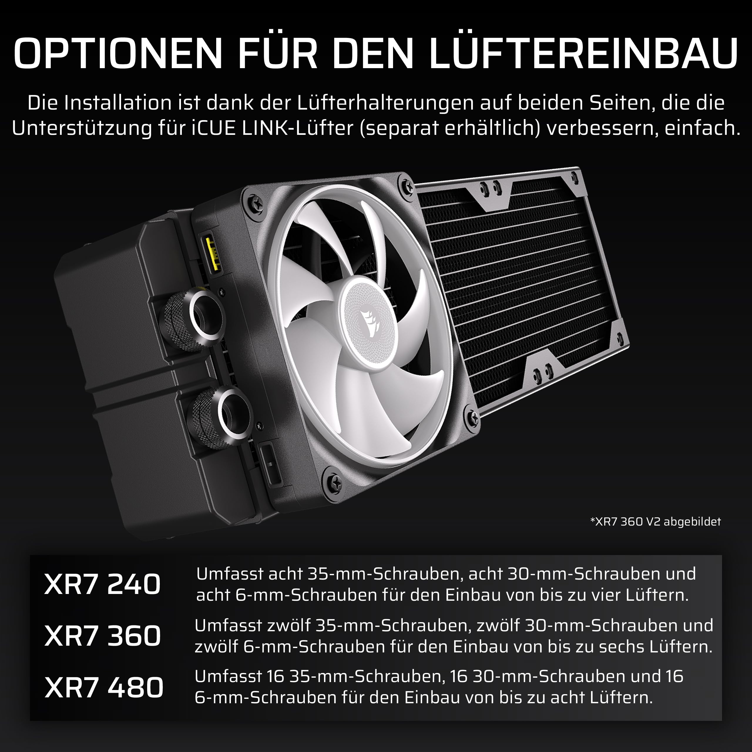 CORSAIR Hydro X Serie XR7 360mm V2 Radiator für Custom-Wasserkühlung – Kompatibel mit iCUE LINK-Lüftern – 3 x 120 mm Lüfterhalterungen – Schraubenschutzplatten – G1/4-Zoll-Gewinde – Schwarz