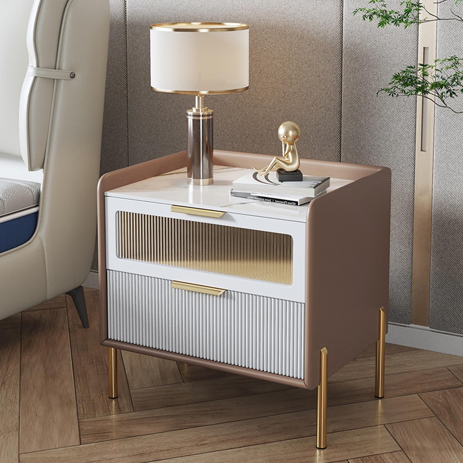 Table d'appoint moderne en bois abricot 40cm pour chambre et salon
