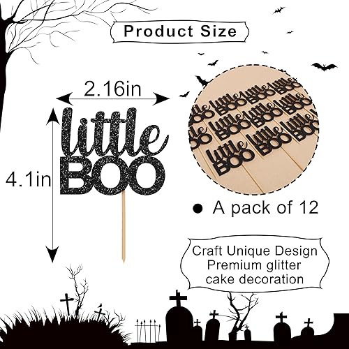 Miniatura 2 de 12 piezas hechas a mano para cupcakes Little Boo  Decoraciones de Halloween Baby Shower, decoración de octubre Baby Shower, pancarta de otoño para