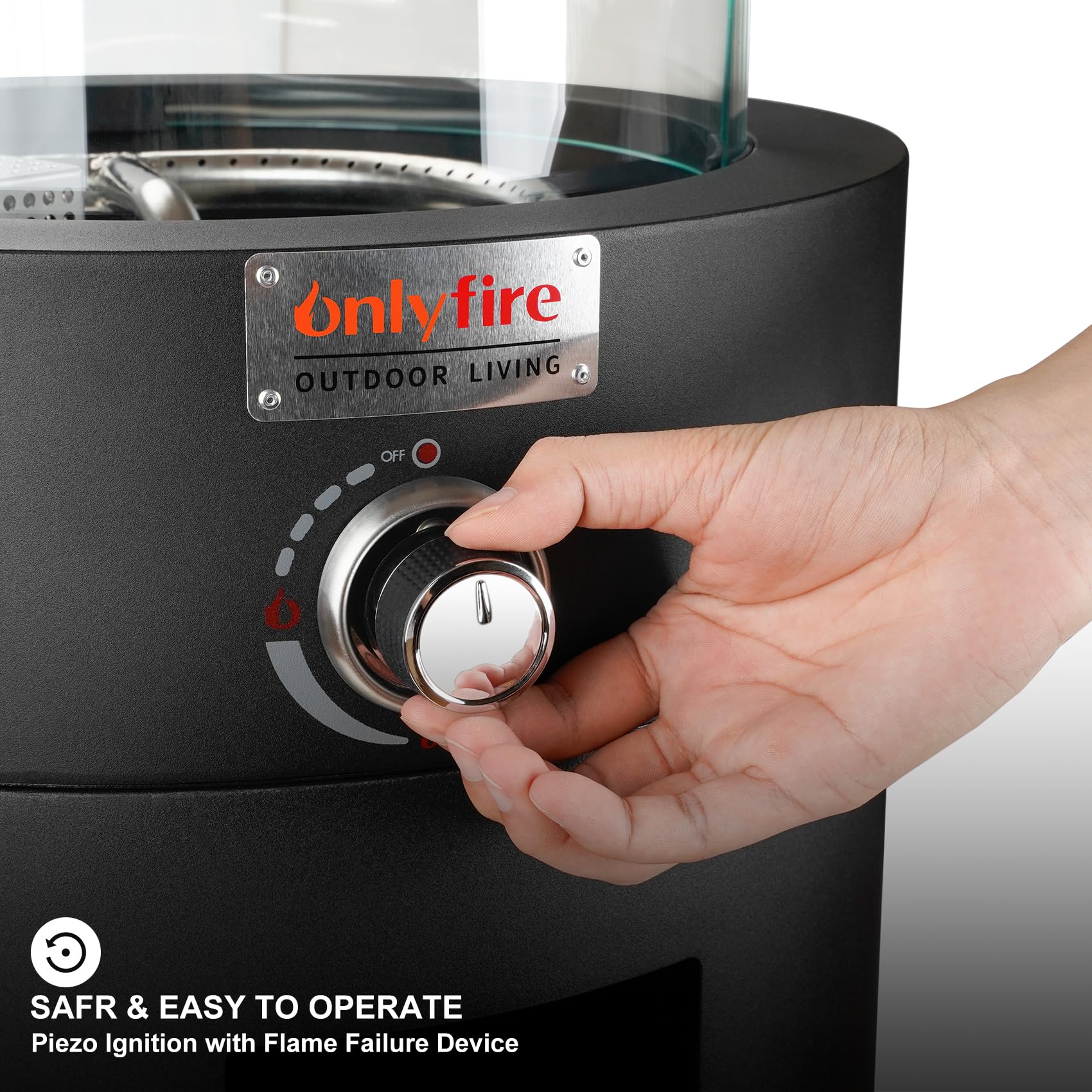 Onlyfire Fogata de gas redonda, calentador desmontable para patio al aire libre con rocas de lava, protector de viento de vidrio y ruedas, para patio, patio trasero, restaurante al aire libre, 6,85 kW