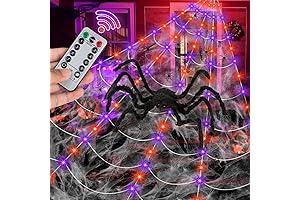 16.4ft Light Up Spider Web Halloween Decoration with Spider & LED Lights