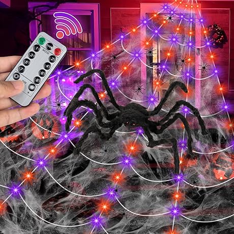 16.4ft Light Up Spider Web Halloween Decoration with Spider & LED Lights