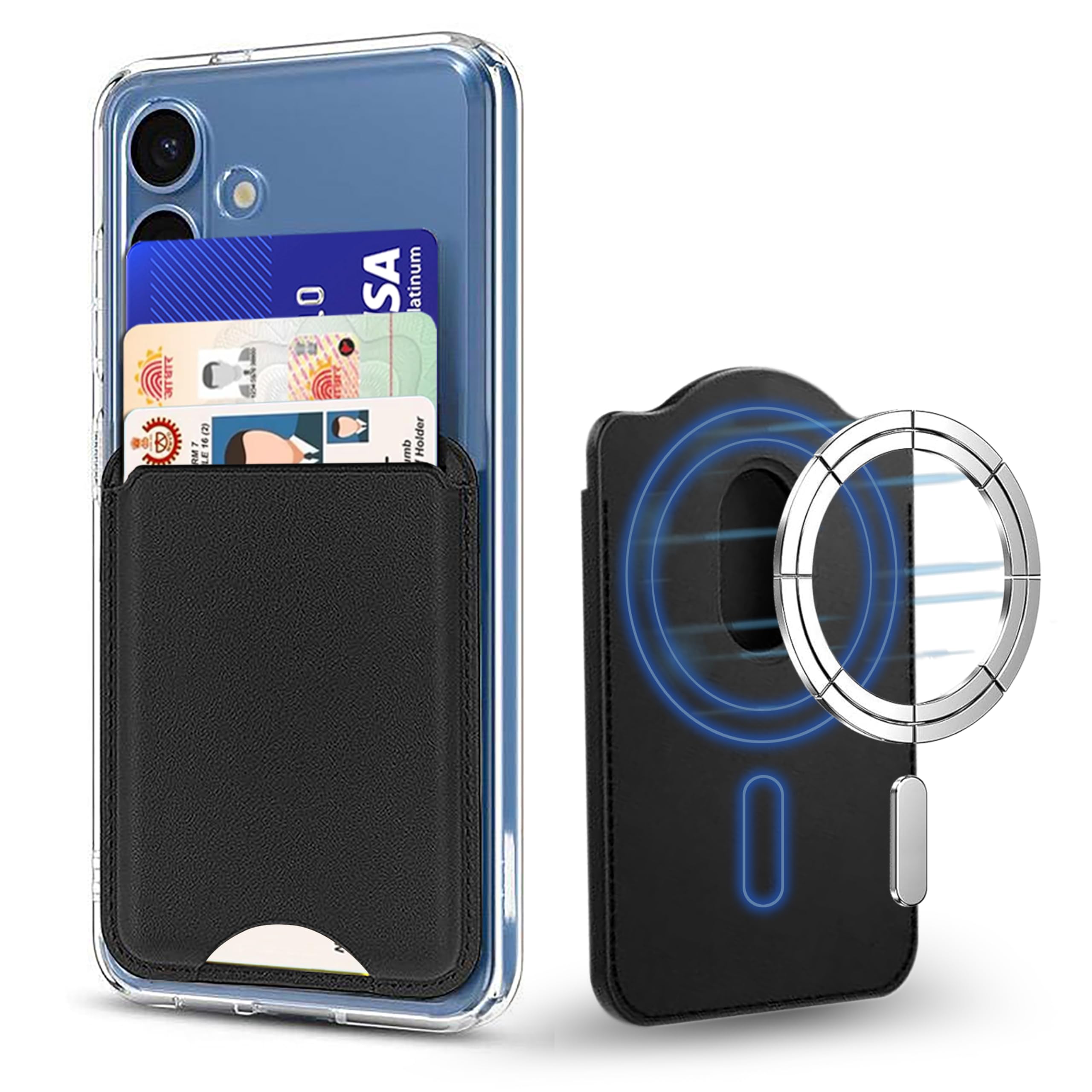 Zapcase for MagSafe Wallet, Card Holder, Magnetic Wallet for iPhone | Compatible for All MagSafe Cases | Vegan Leather | Black