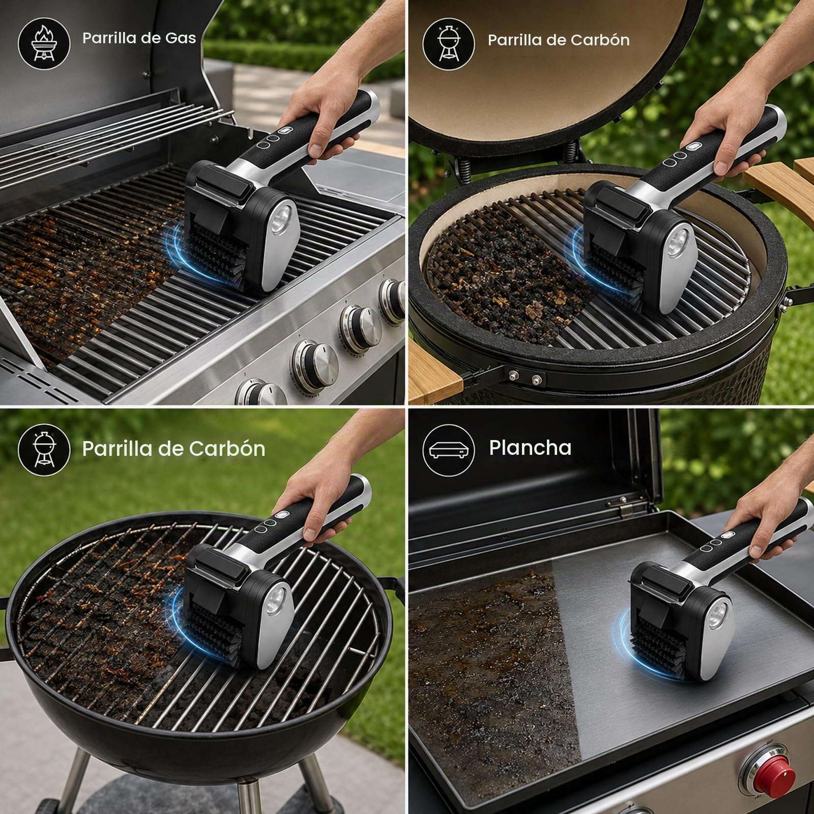 WHATOOK Cepillo Barbacoa Eléctrico, 3 Velocidades, LED, 4000 mAh, USB-C